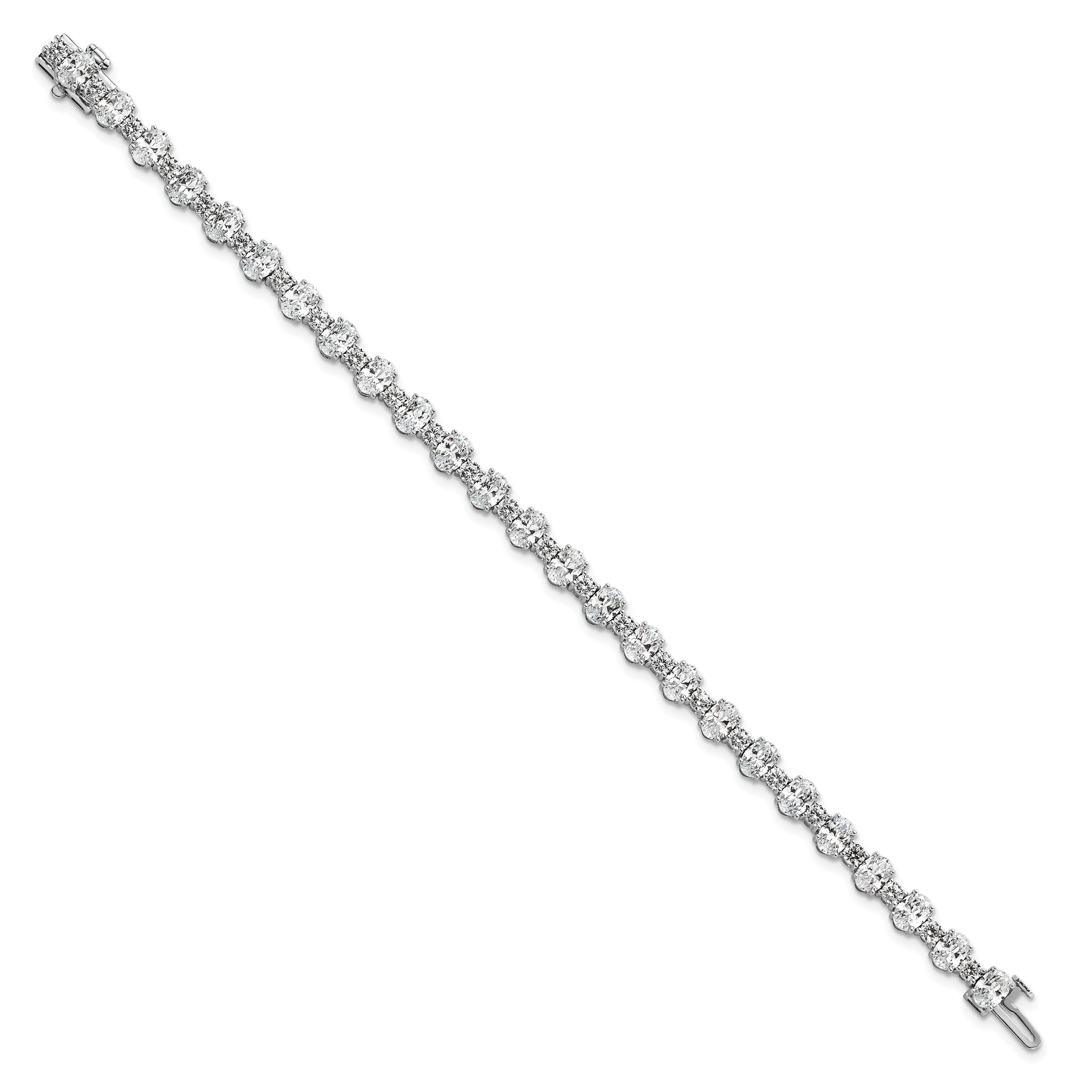 14k White Gold 11 carat Lab Diamond Round and Oval Fancy Tennis Bracelet