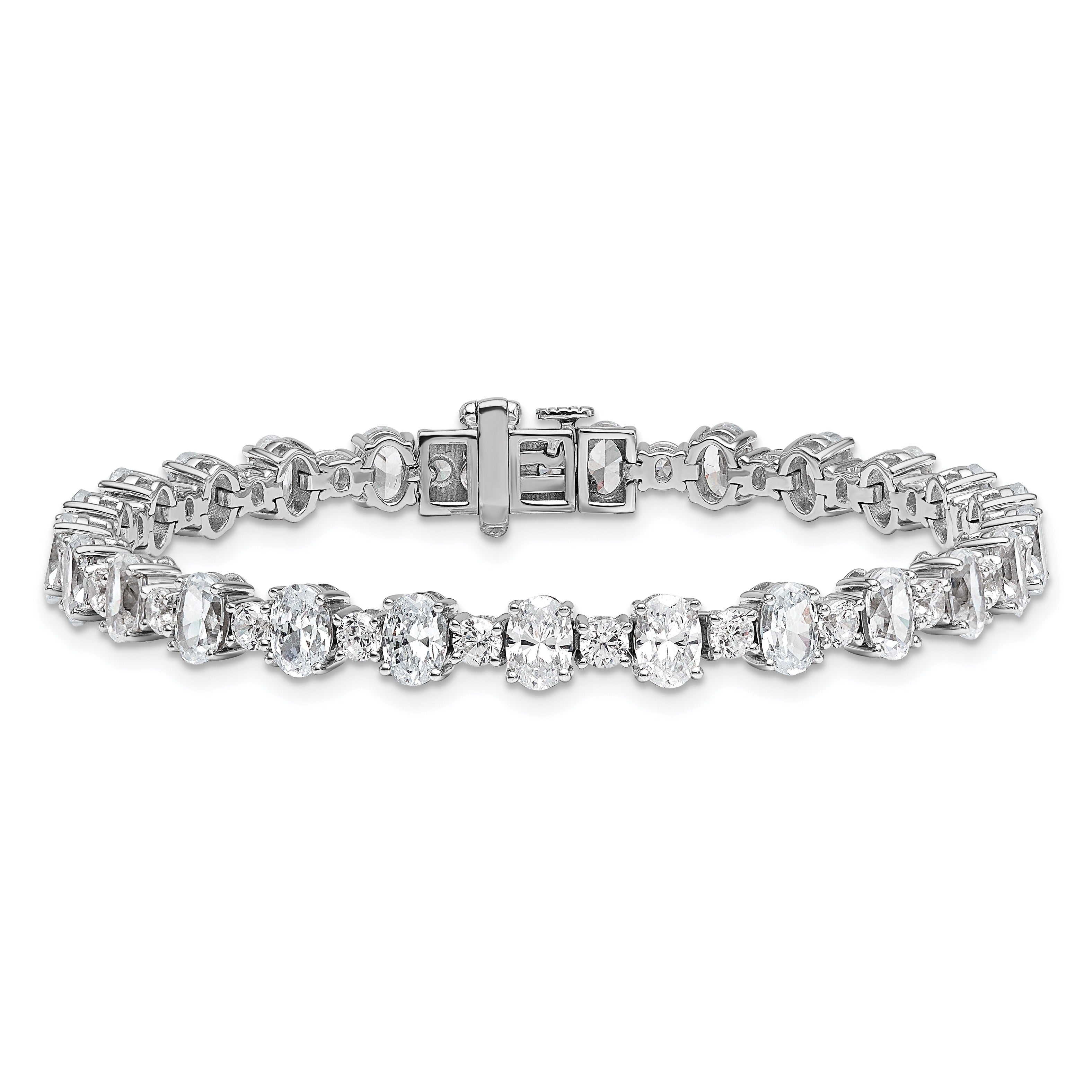 14k White Gold 11 carat Lab Diamond Round and Oval Fancy Tennis Bracelet