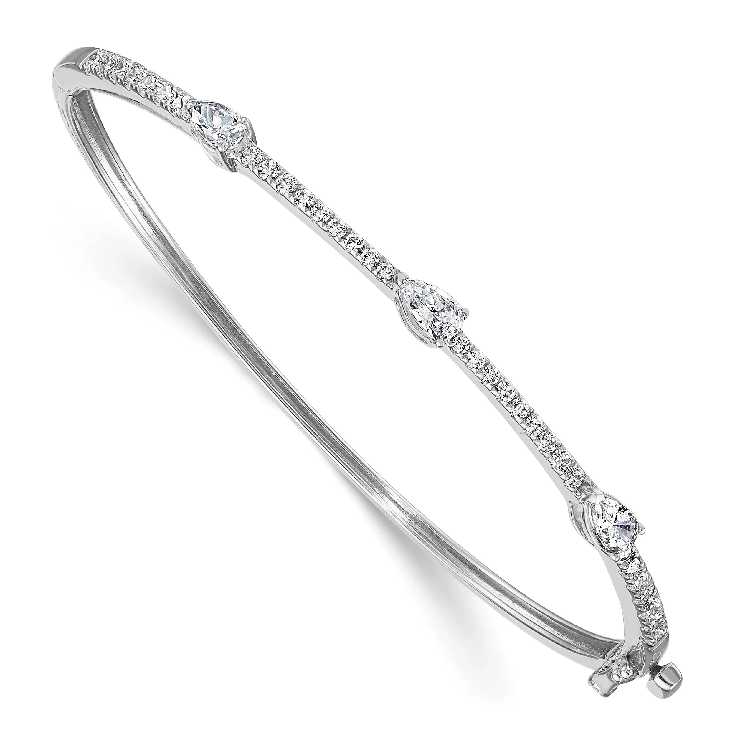 14K Gold Lab Grown Diamond Pear Hinged Bangle Bracelets - Fine Diamond