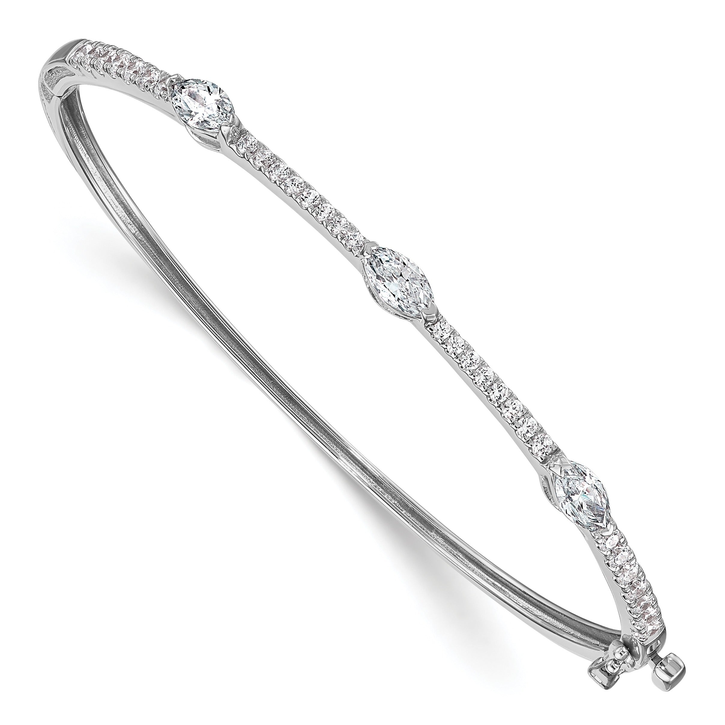 14k White Gold Lab Diamond Hinged Bangle Bracelet