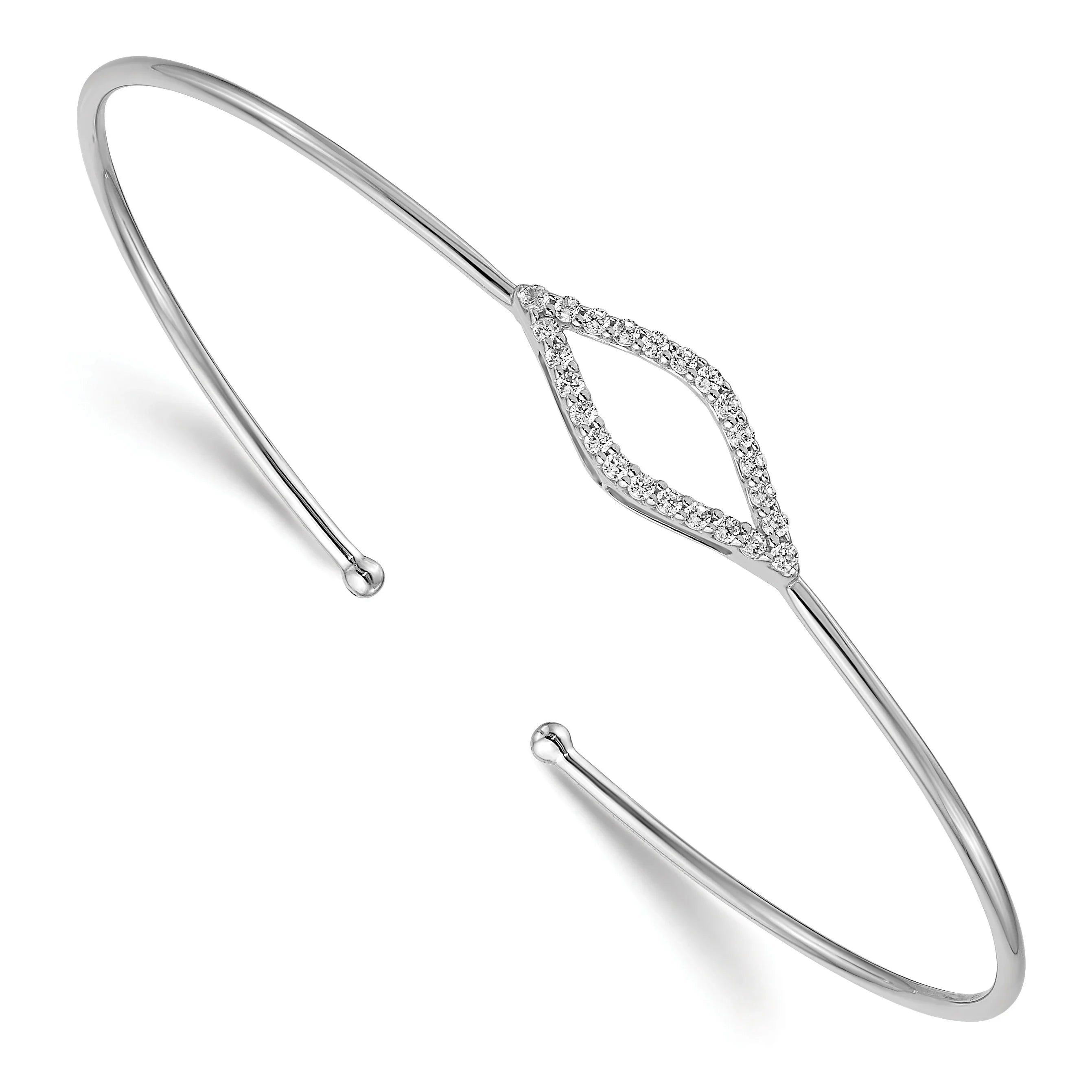 14k White Gold Lab Grown Diamond Flexible Cuff Bangle Bracelet - Fine Diamond