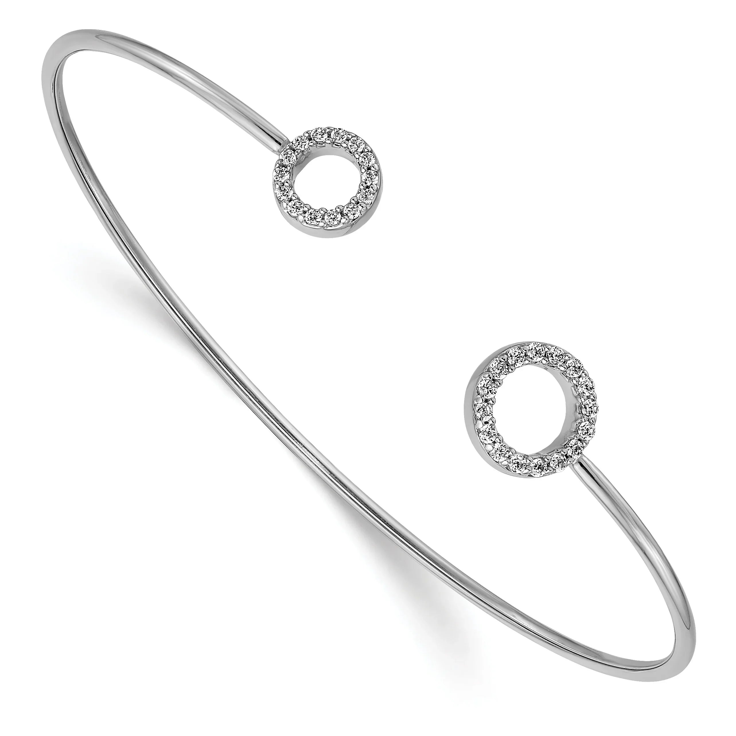 14k White Gold Lab Diamond Circle Flexible Cuff Bangle Bracelet - Fine Diamond