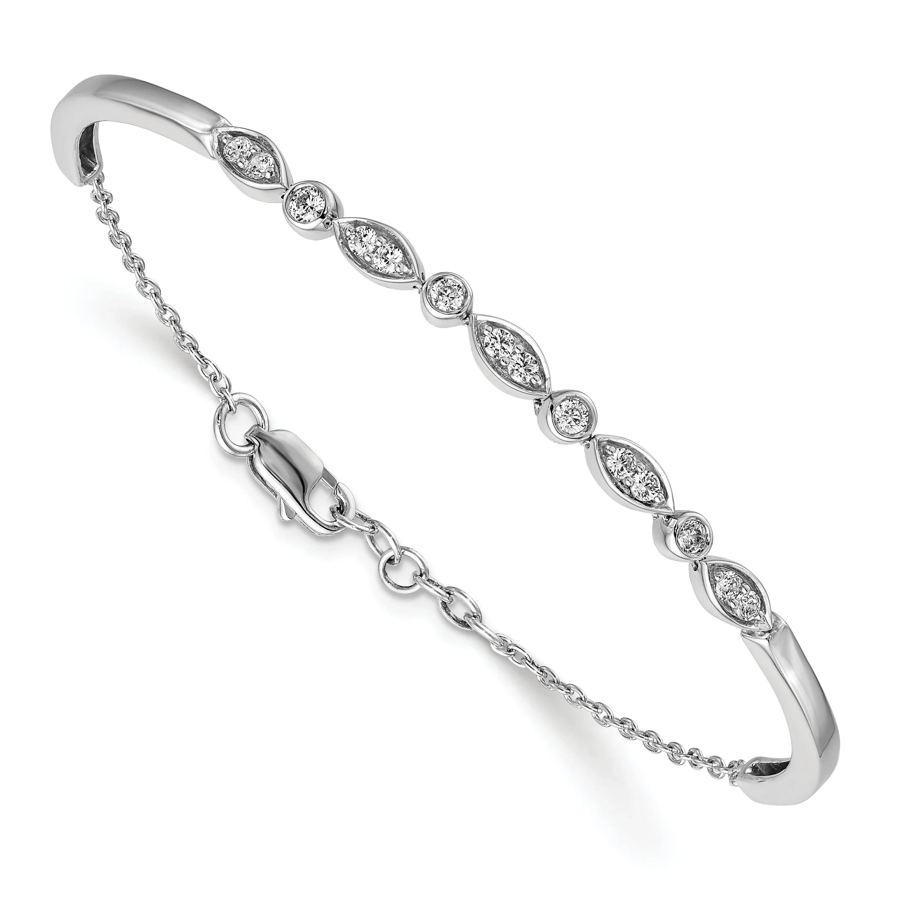 14k White Gold Lab Grown Diamond Bangle Bracelet - Fine Diamond
