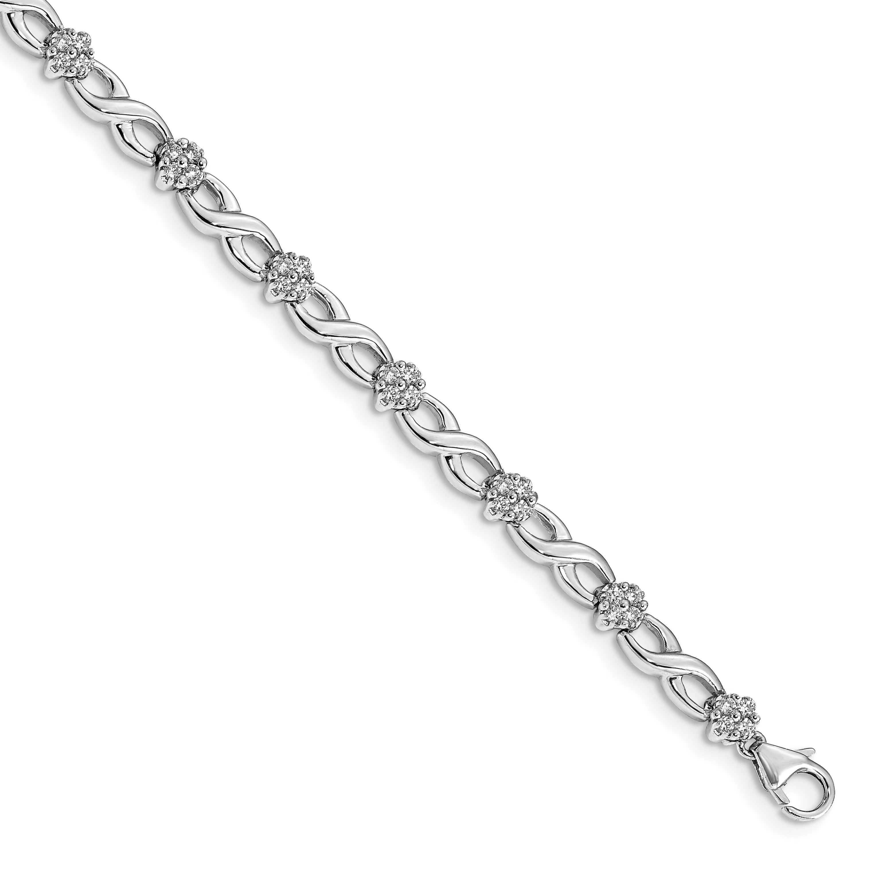 14k White Gold Lab Grown Diamond Flower Infinity Fancy Bracelet