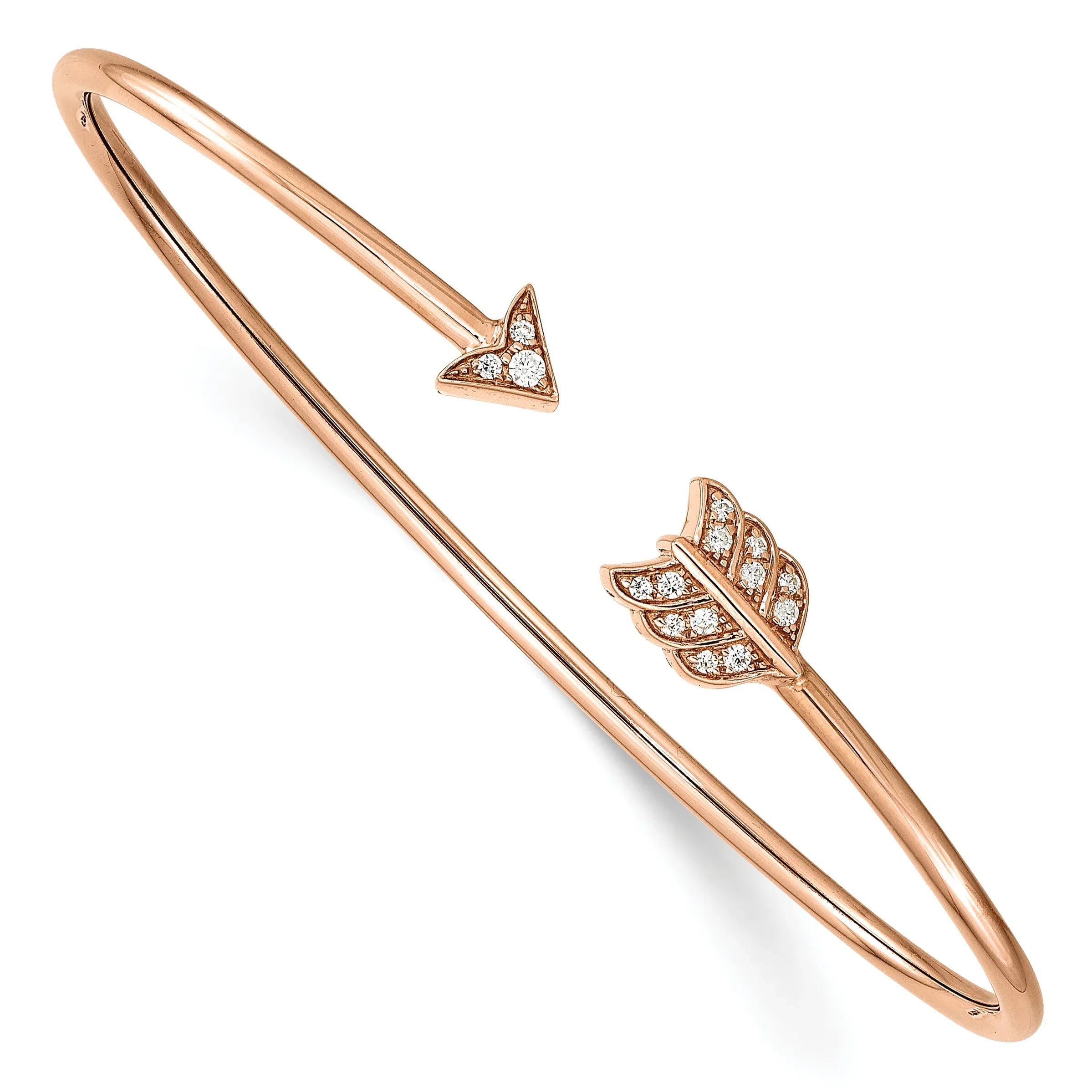 14k Rose Gold Lab Diamond Arrow Cuff Flexible Bangle Bracelet - Fine Diamond