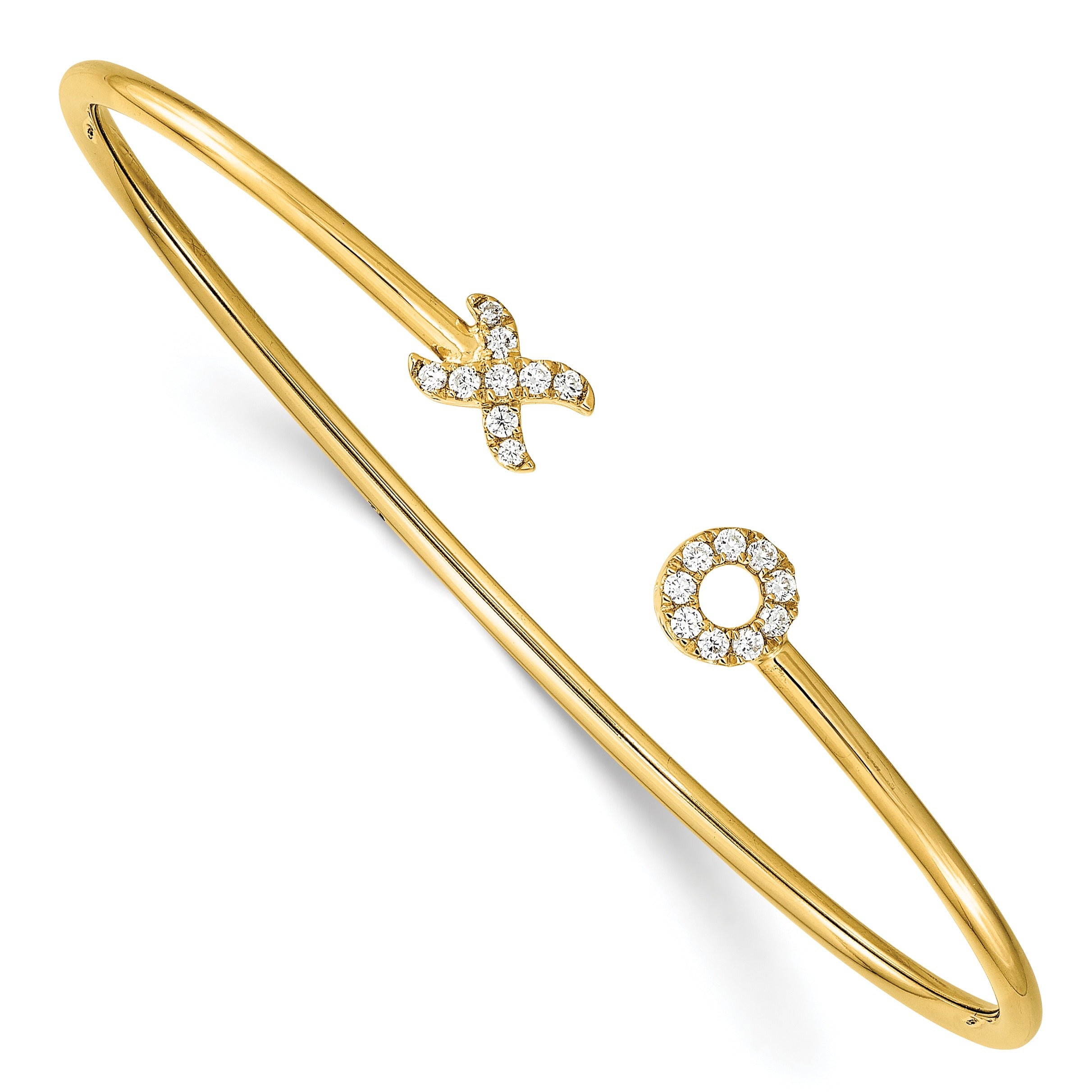 14k Yellow Gold Lab Diamond X and O Cuff Bangle Bracelet