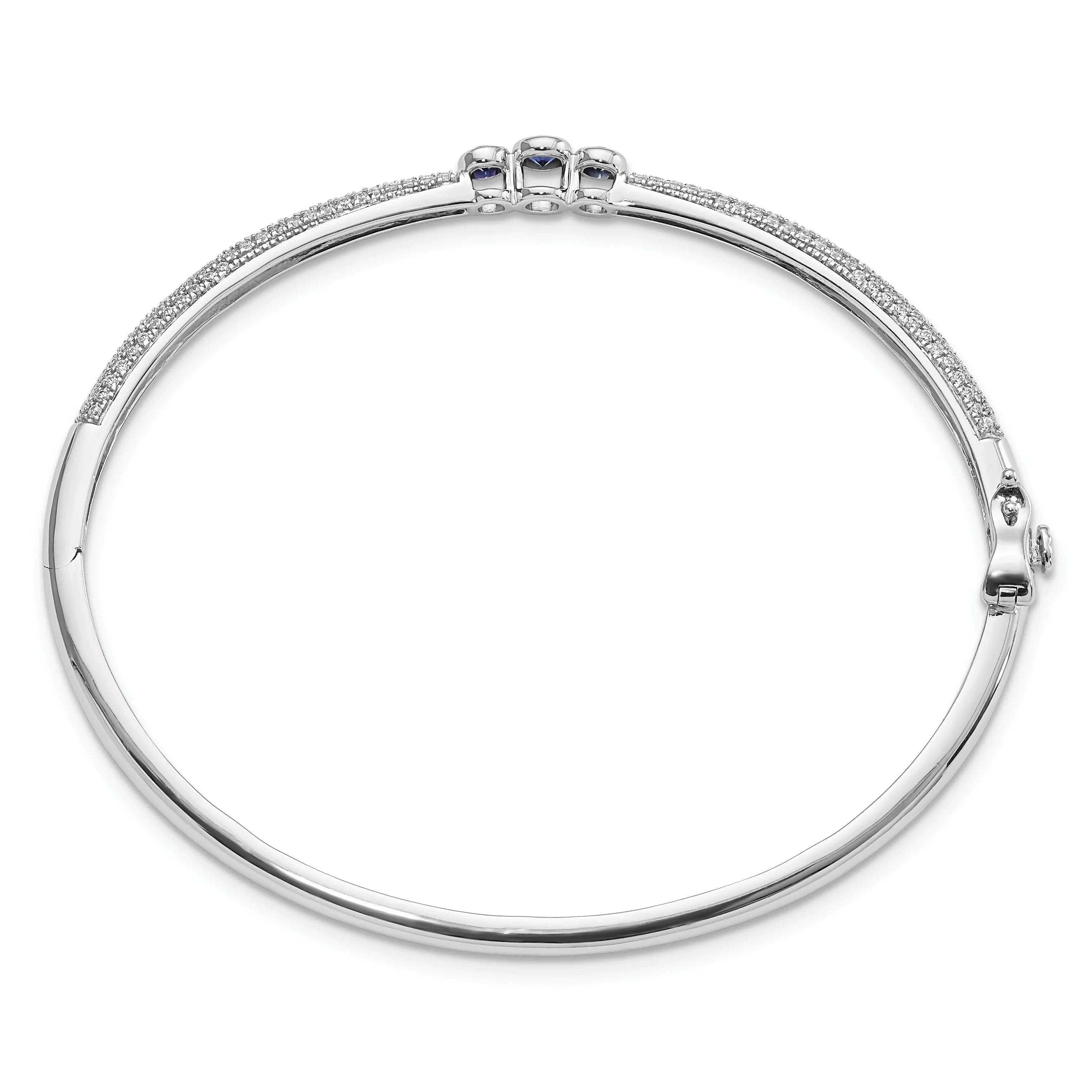 14k White Gold Lab Grown Diamond and Lab Created Ruby Bangle Bracelet