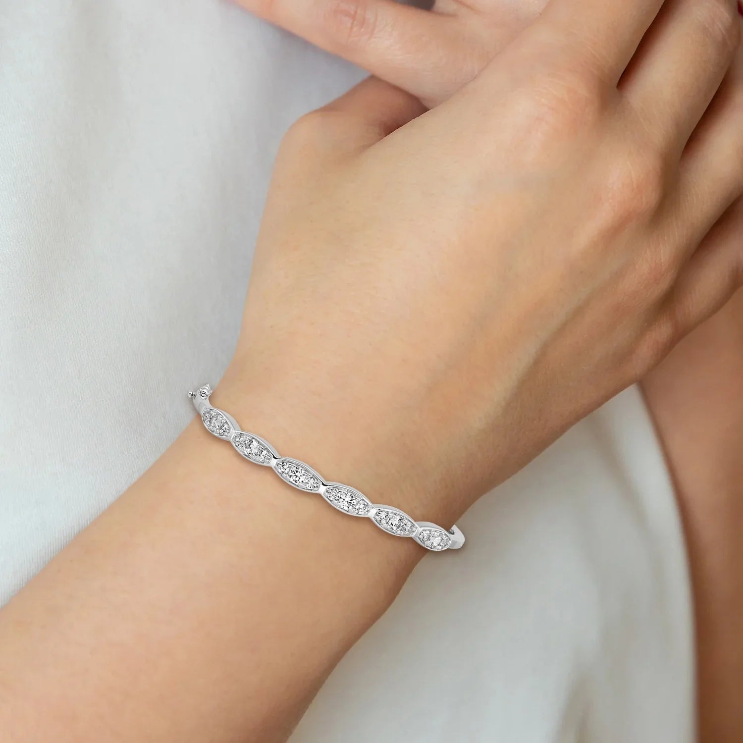 14K White Gold Lab Diamond Fancy Bangle Bracelet - Fine Diamond