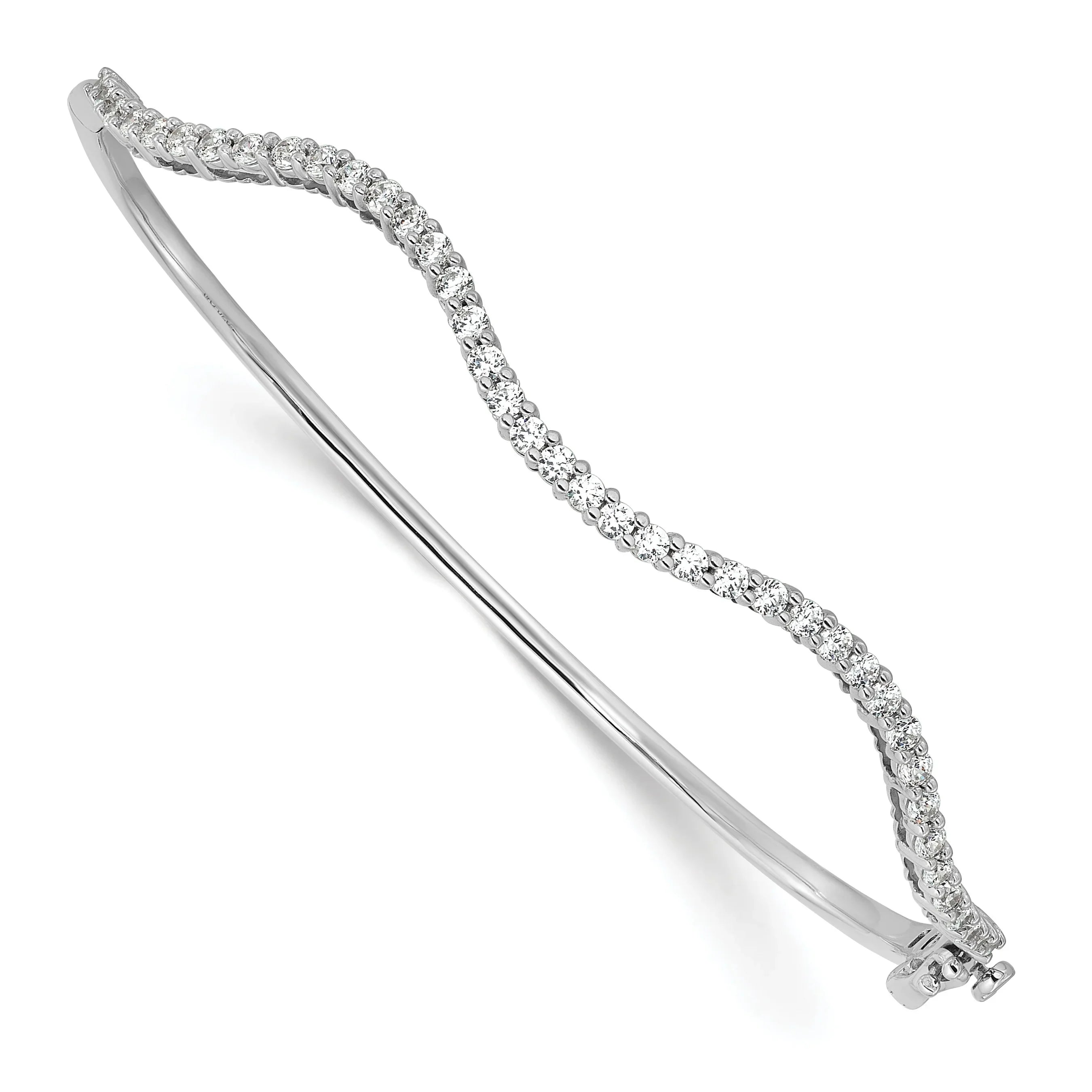 14K Gold 1 carat Lab Grown Diamond Wavy Bangle Bracelet - Fine Diamond