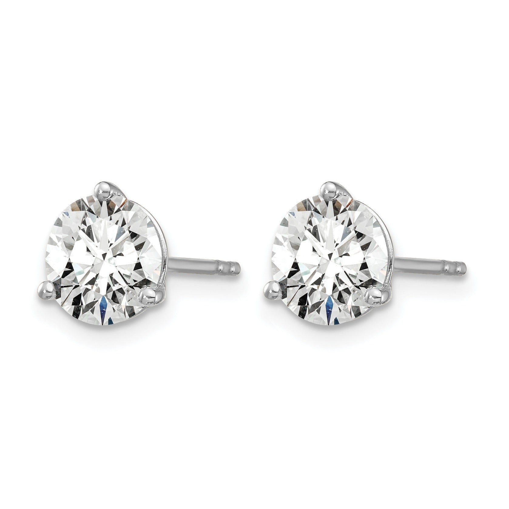 14K White Gold Lab Grown Diamond 3 Prong Stud Post Earrings