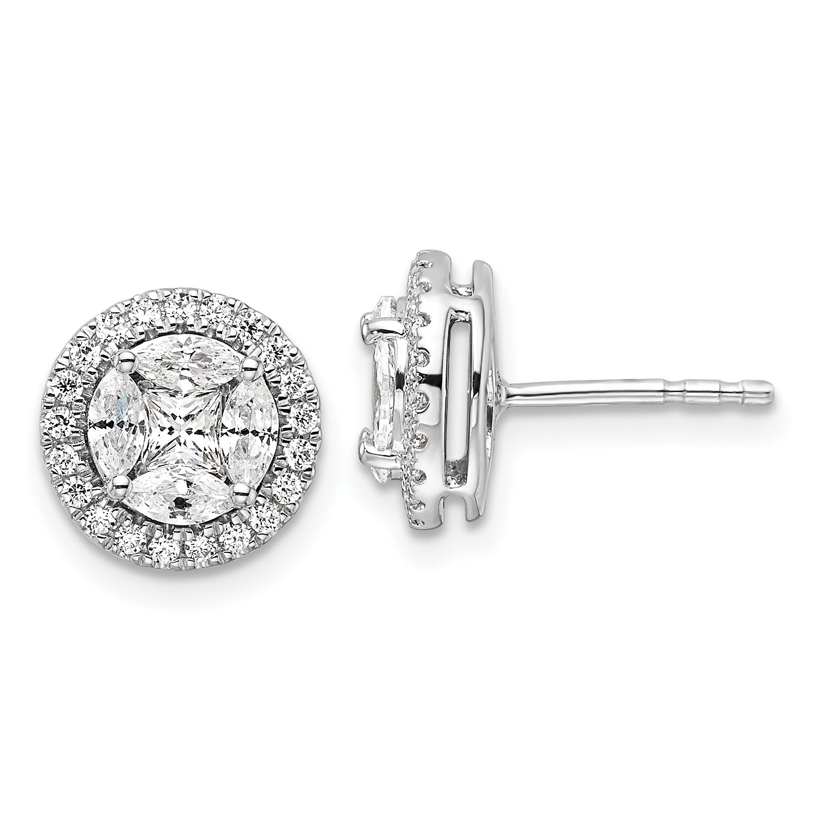 14k White Gold Lab Grown Diamond Round Halo Post Stud Earrings