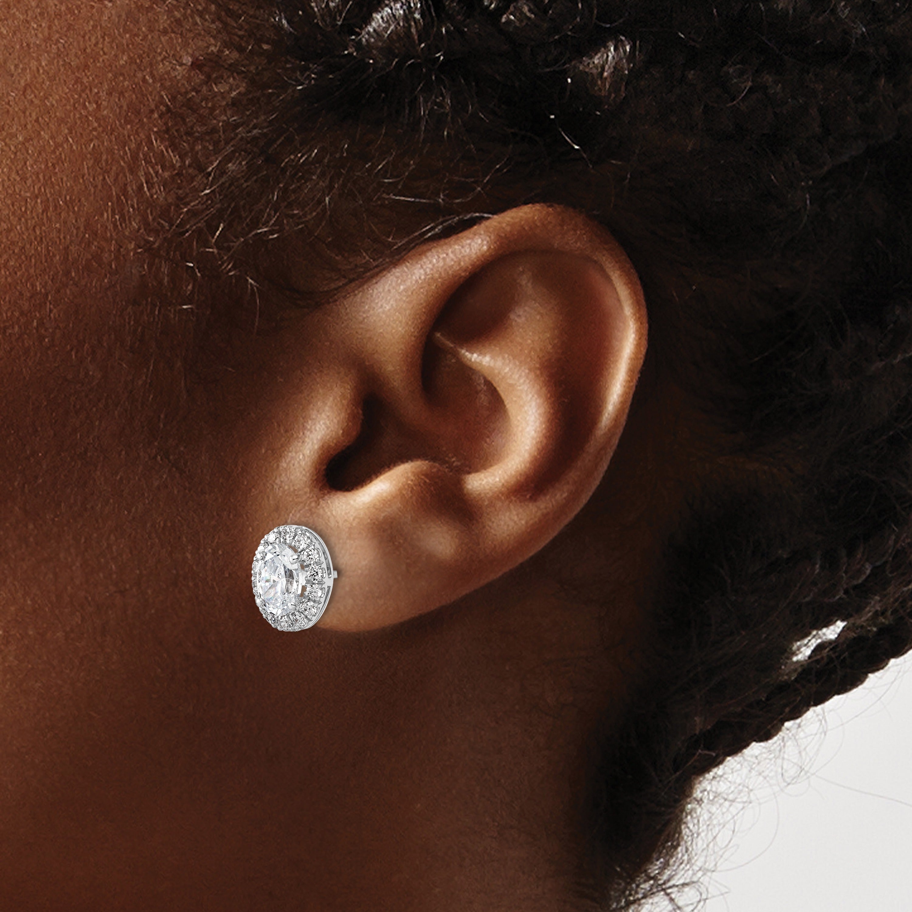 14k White Gold Diamond Fashion Oval Halo Semi-Mount Stud Earrings