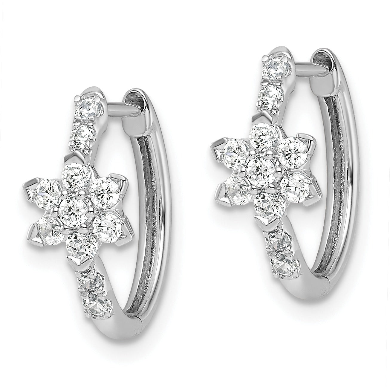 14K White Gold Lab Grown Diamond Flower Hinged Hoop Earrings
