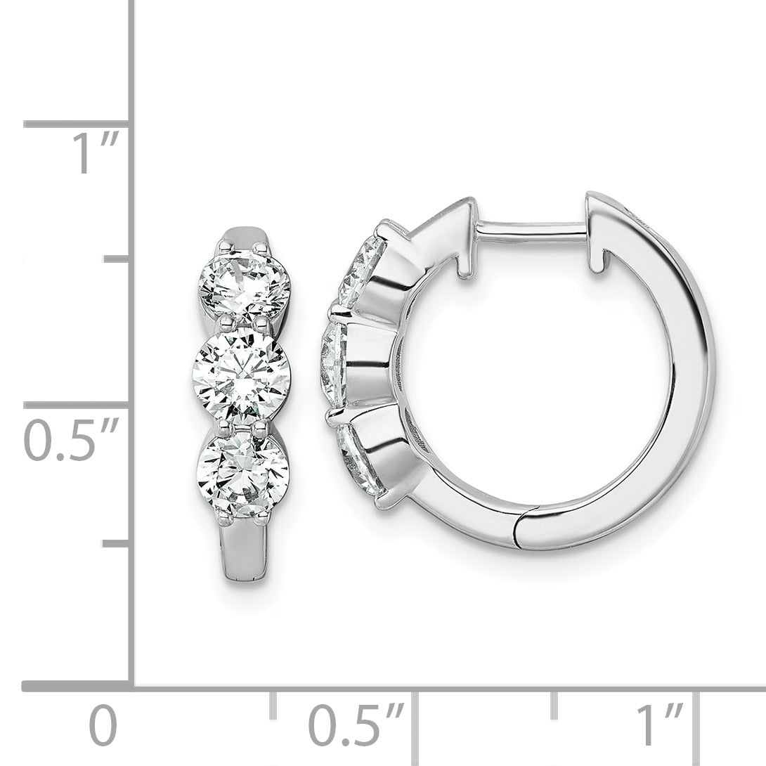 14K White Gold Lab Grown Diamond Three Stone Hinged Hoop Earring