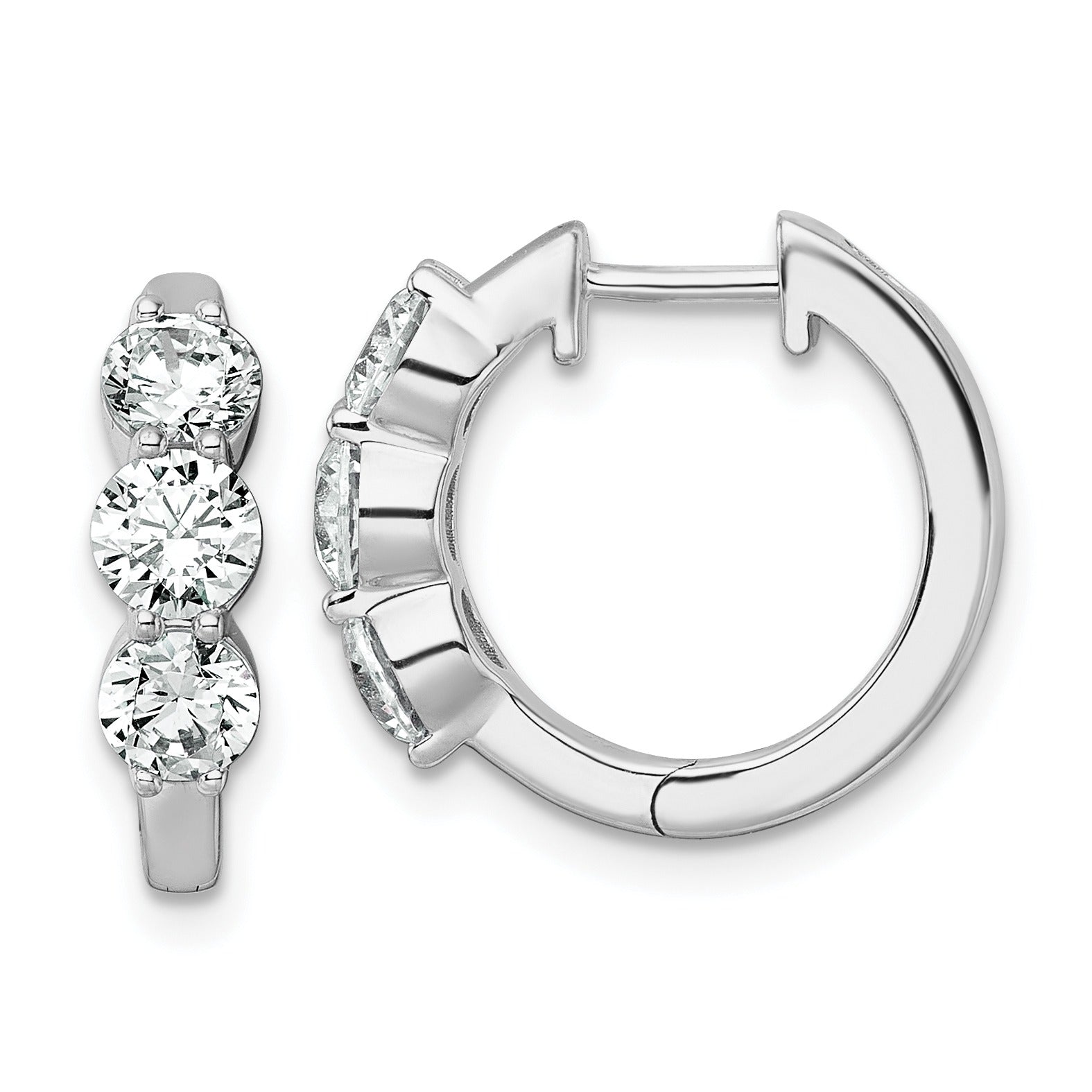 14K White Gold Lab Grown Diamond Three Stone Hinged Hoop Earring
