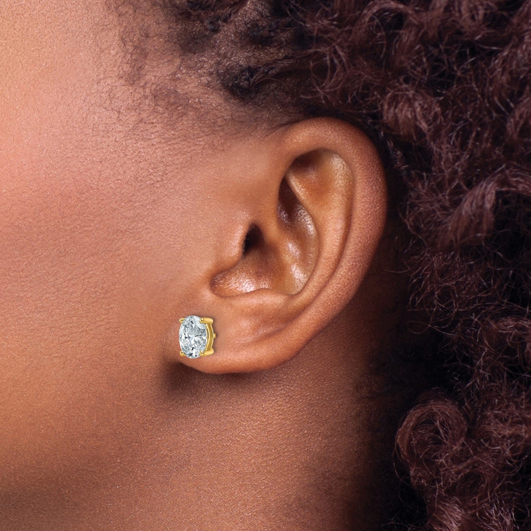 14k Gold Lab Grown Oval Diamond Stud Earrings