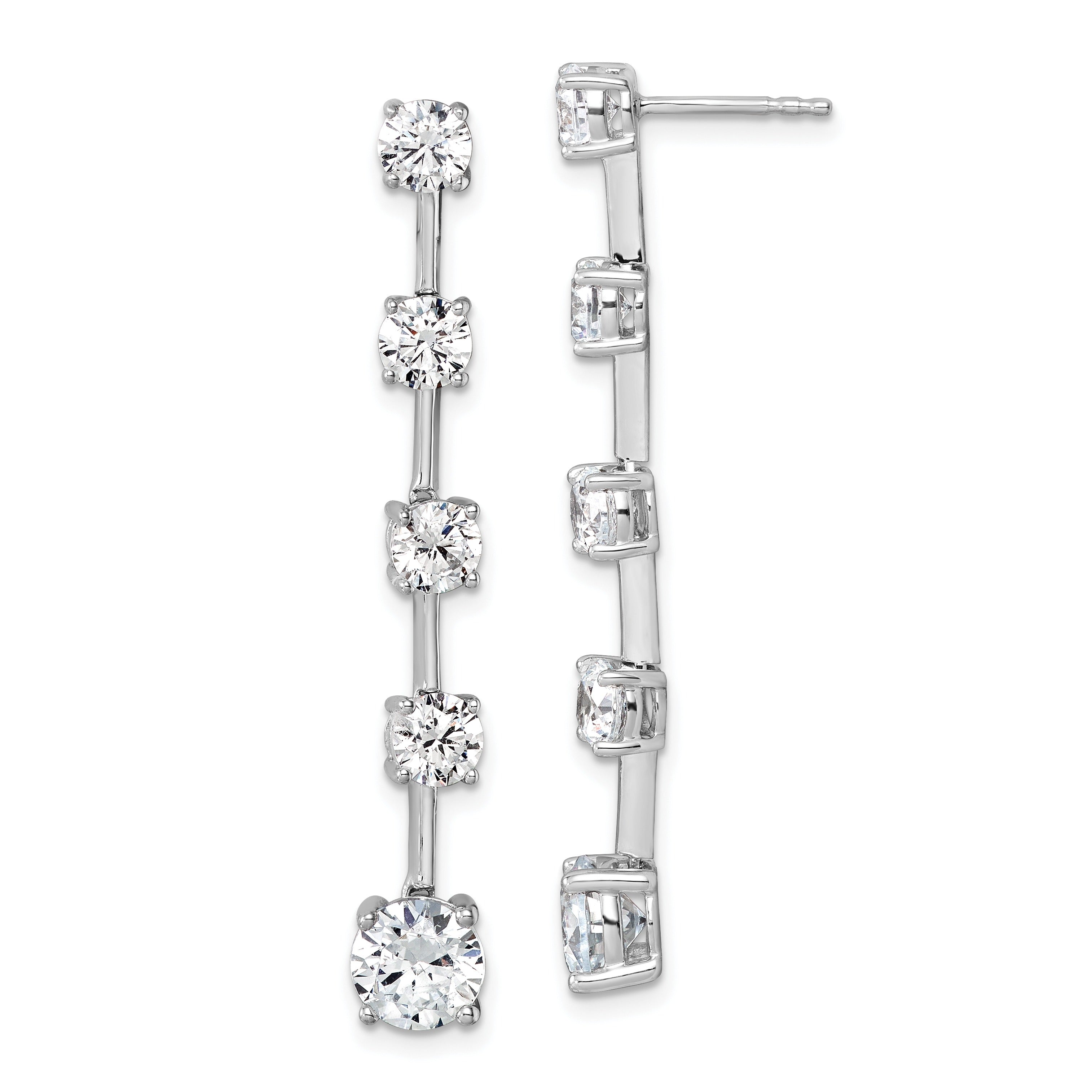 14K White Gold Lab Diamond Round Post Graduated Dangle Earrings