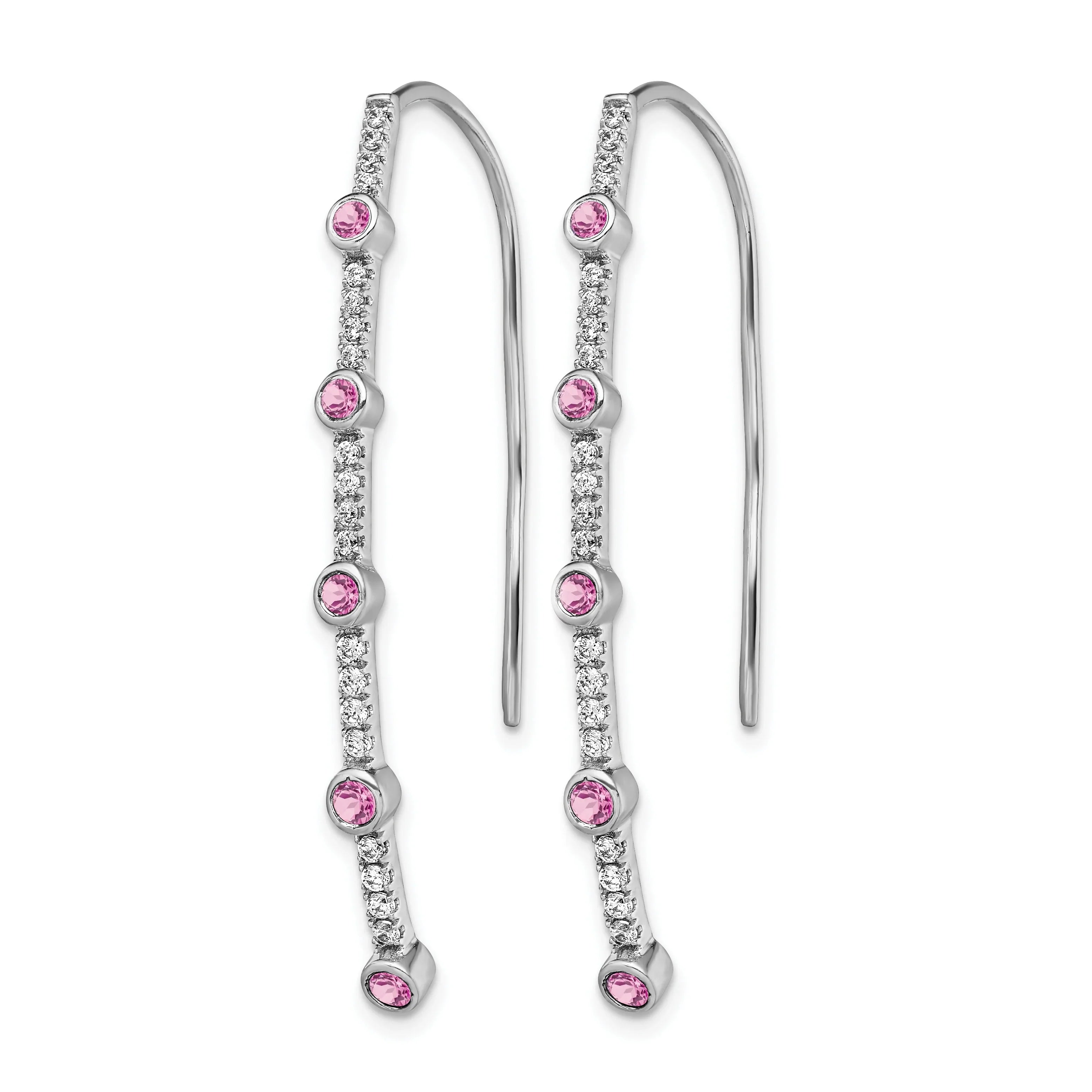 14k White Gold Lab Diamond and Lab Created Pink Sapphire Threader Earrings - Fine Diamond