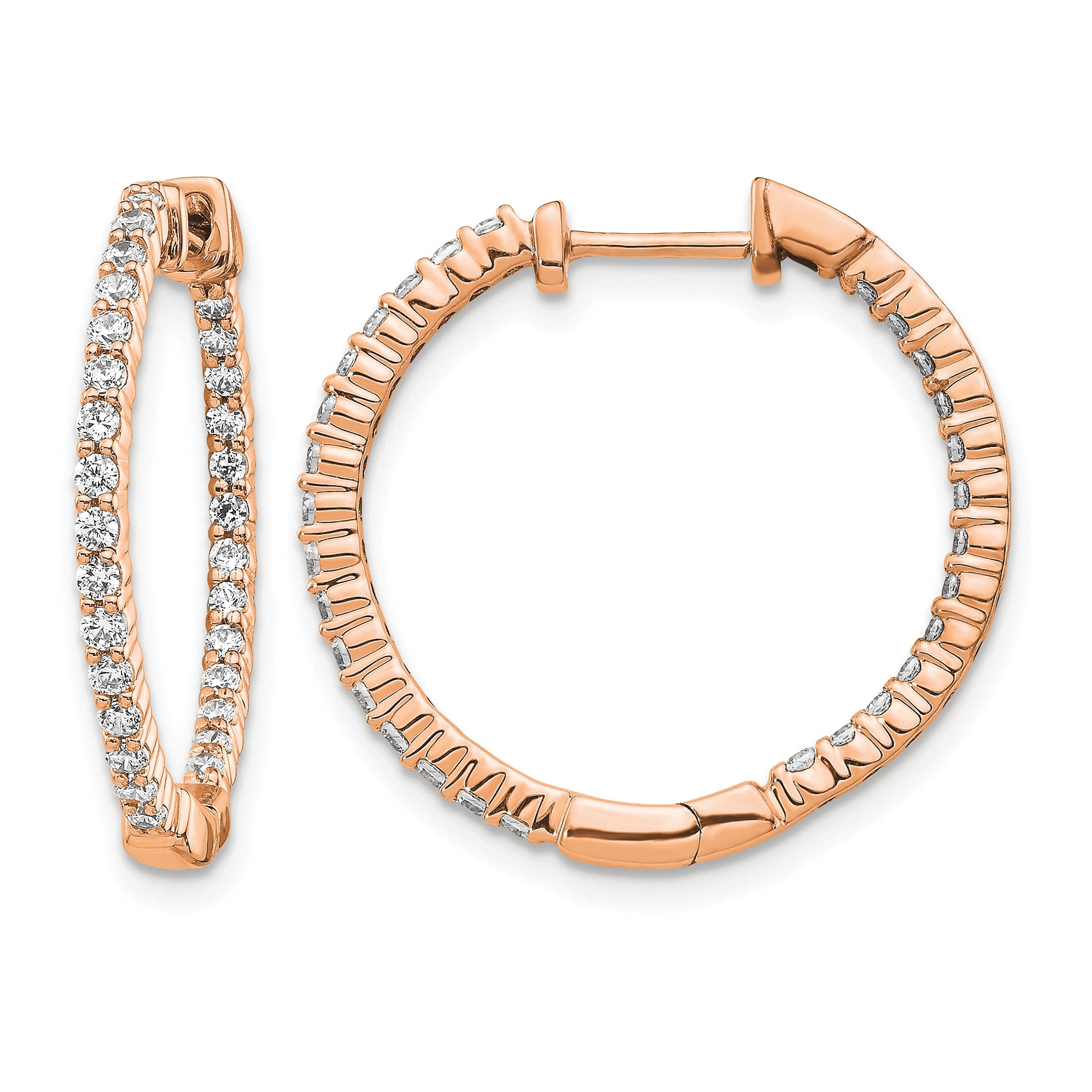 14k Gold Lab Grown Diamond Round In and Out Hoop Earrings