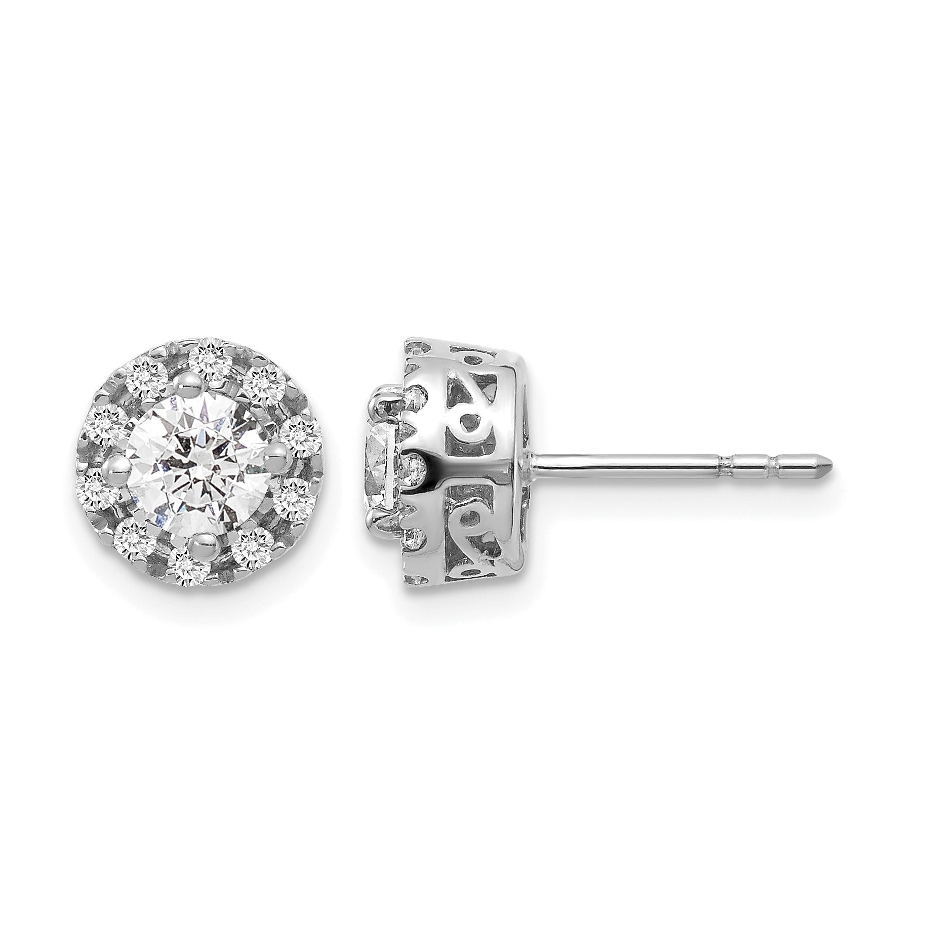 14K White Gold Lab Grown Diamond Halo Post Stud Earrings