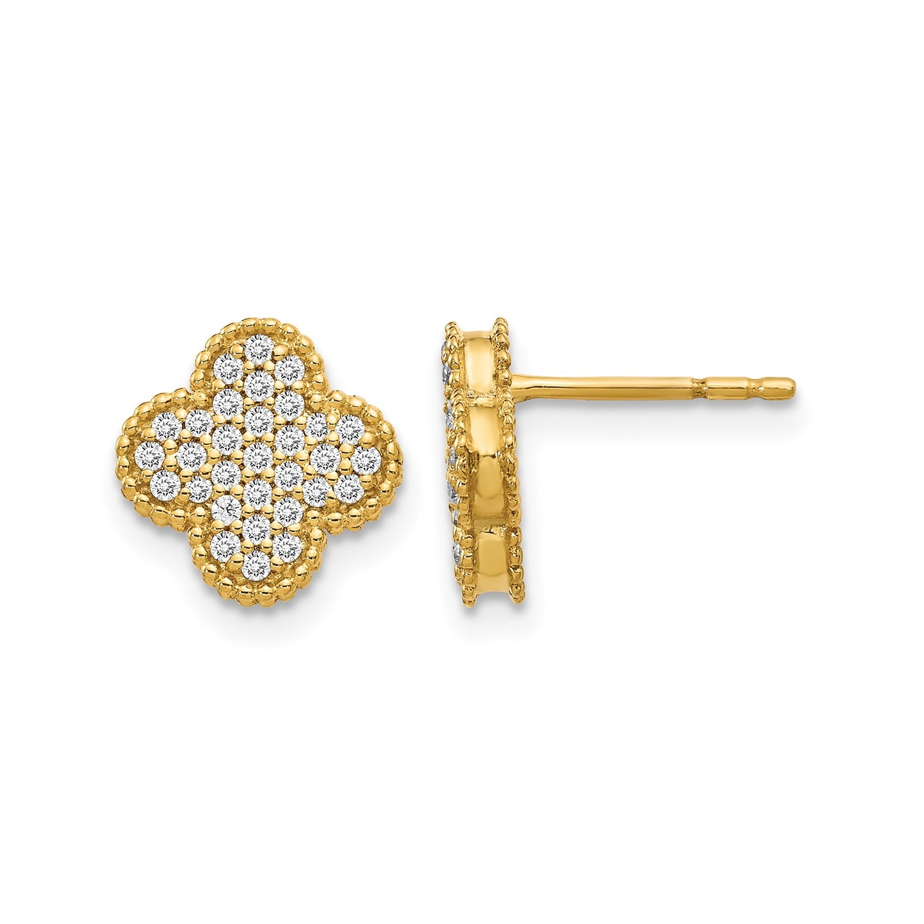 14k Yellow Gold Lab Grown Diamond Quatrefoil Post Earrings