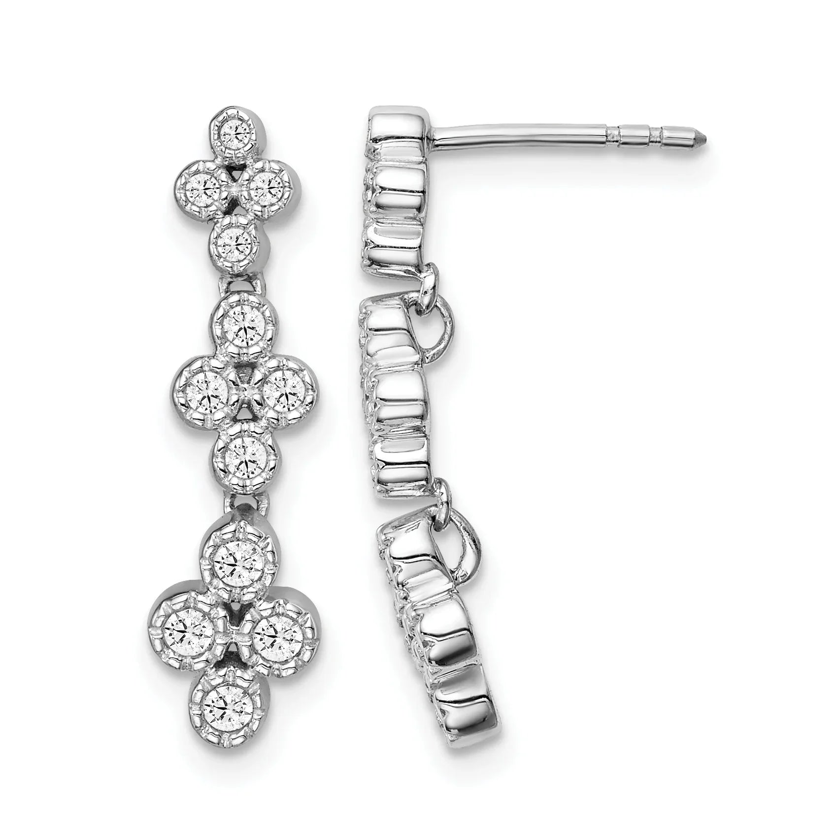 14K Lab Grown Diamond Floral Bloom Post Dangle Earrings - Fine Diamond