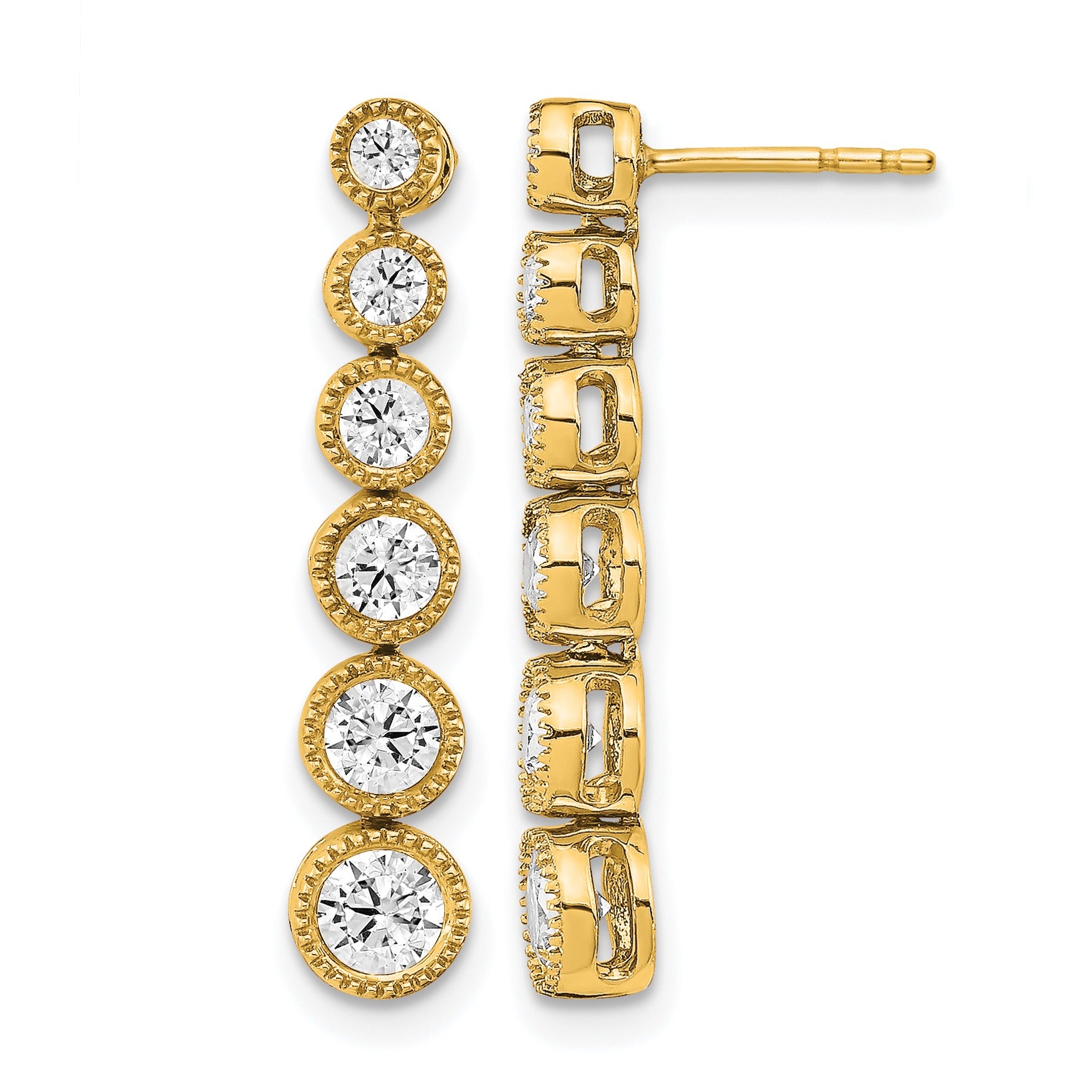 14K Gold Lab Grown Diamond Graduated Dangle Post Earrings