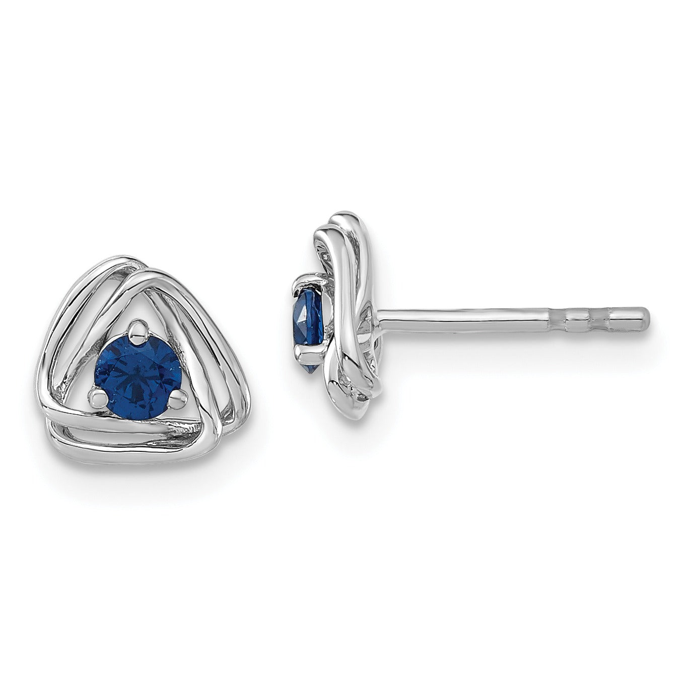 14k Gold Lab Created Sapphire Triangle Post Earrings
