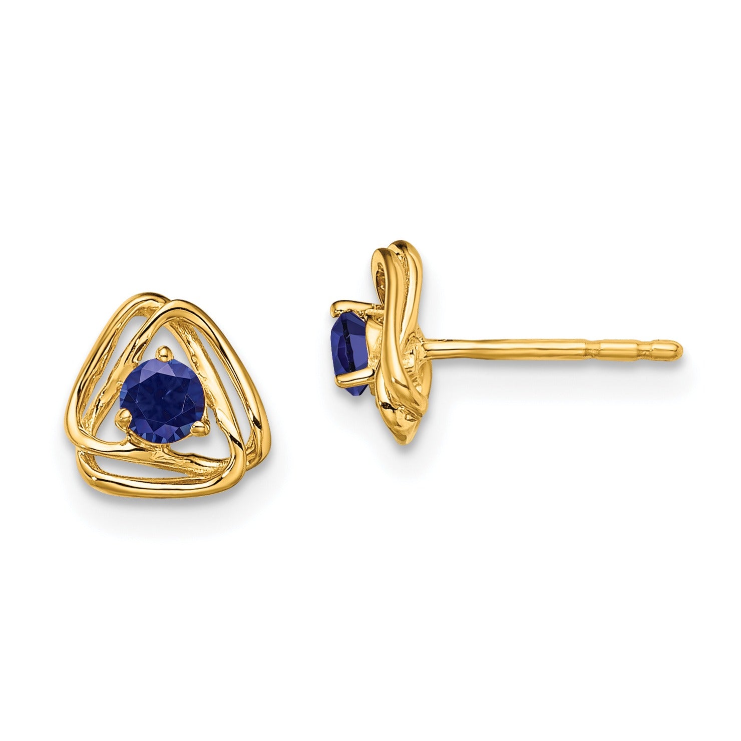 14k Gold Lab Created Sapphire Triangle Post Earrings