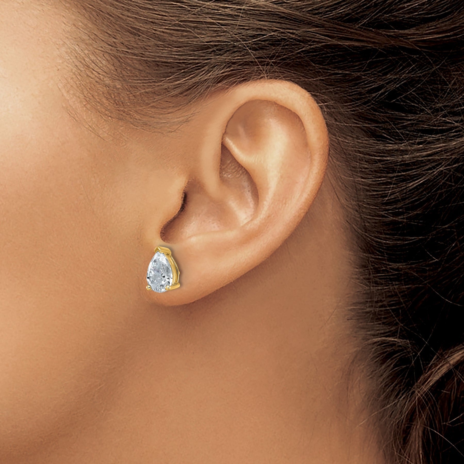 14K White Gold Lab Grown Diamond Pear Three Prong Stud Earrings