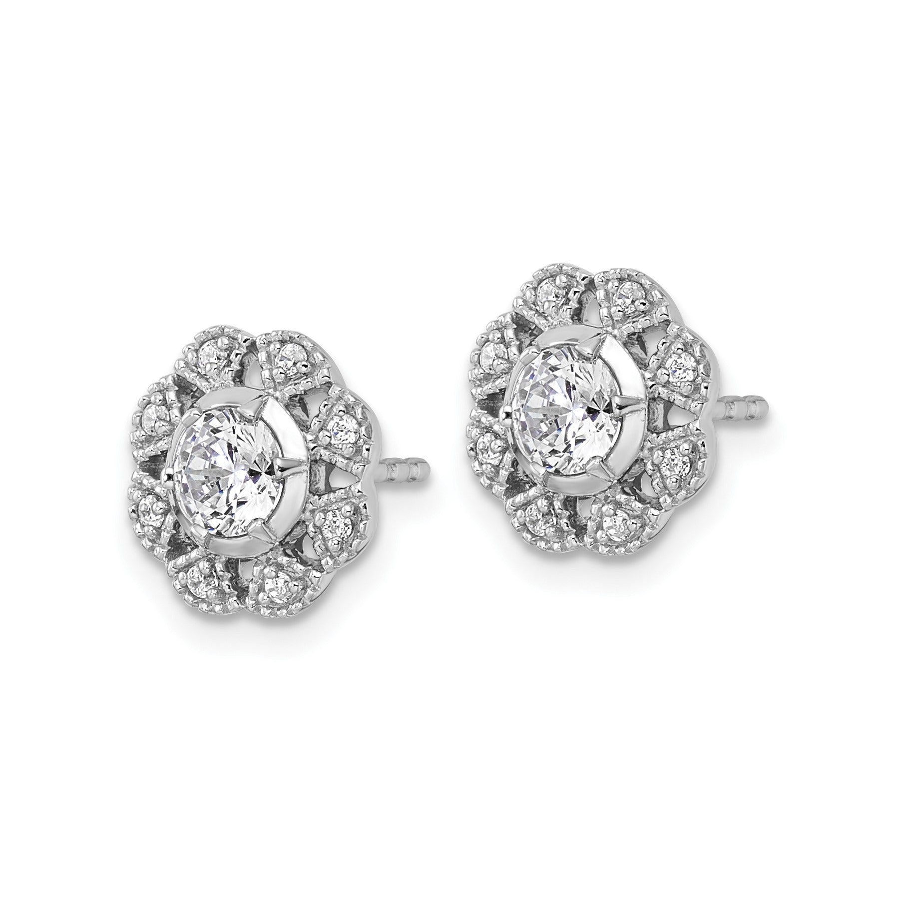 14K Gold Lab Grown Diamond Floral Post Stud Earrings 0.75 Ct