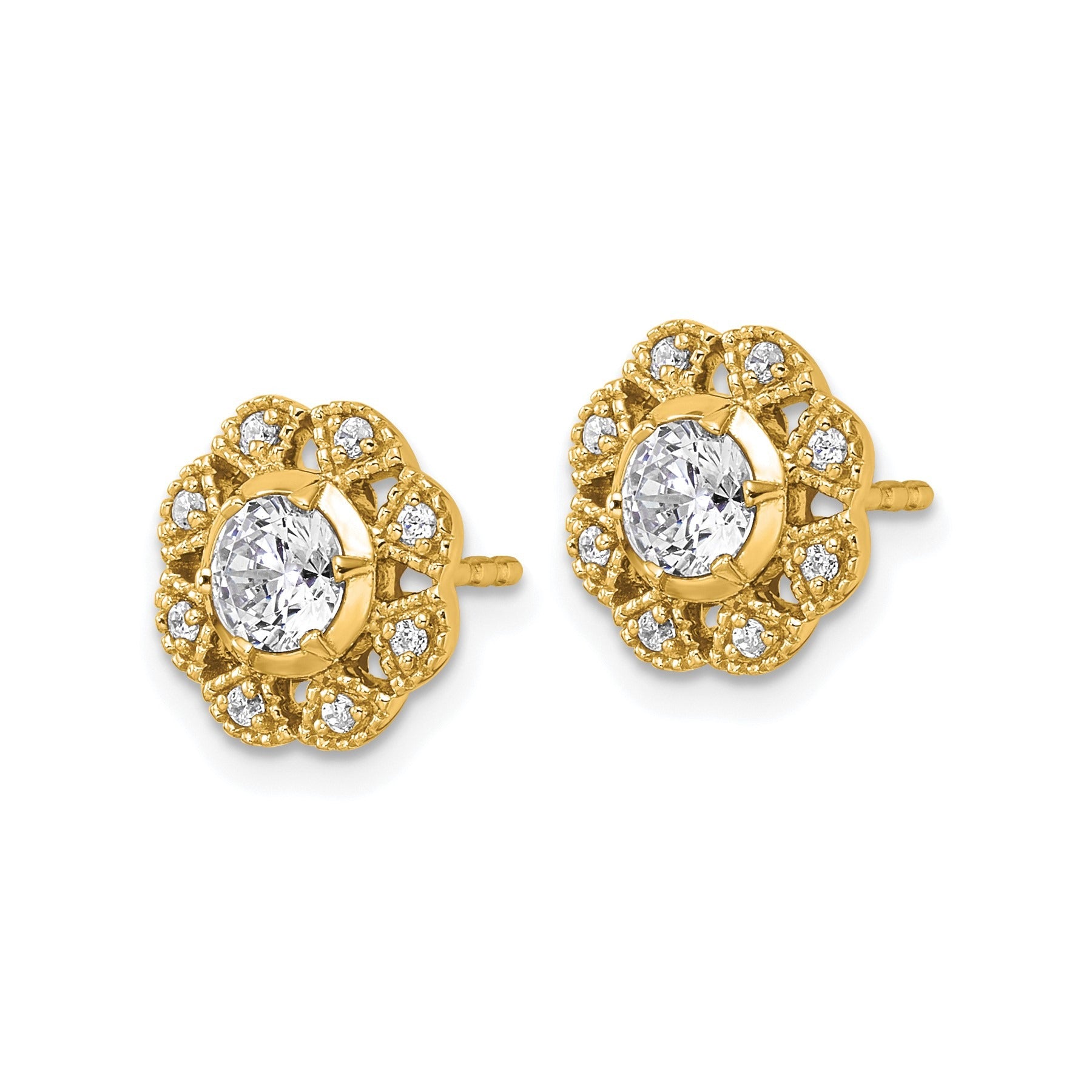14K Gold Lab Grown Diamond Floral Post Stud Earrings 0.75 Ct
