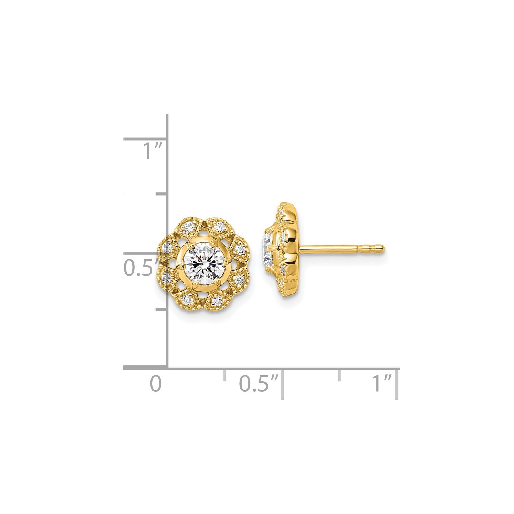 14K Gold Lab Grown Diamond Floral Post Stud Earrings 0.75 Ct