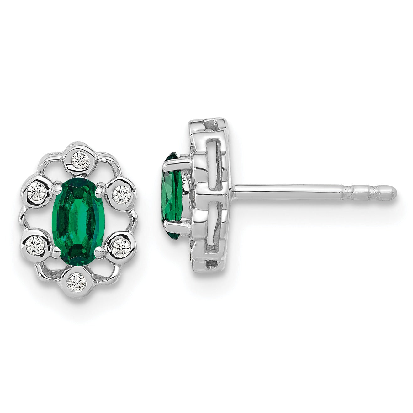14k White Gold Lab Grown Diamond and Oval Halo Post Earrings