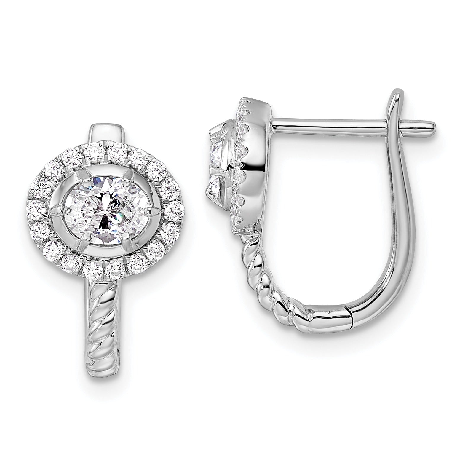 14k White Gold Lab Grown Diamond Circle Hinged Hoop Earrings
