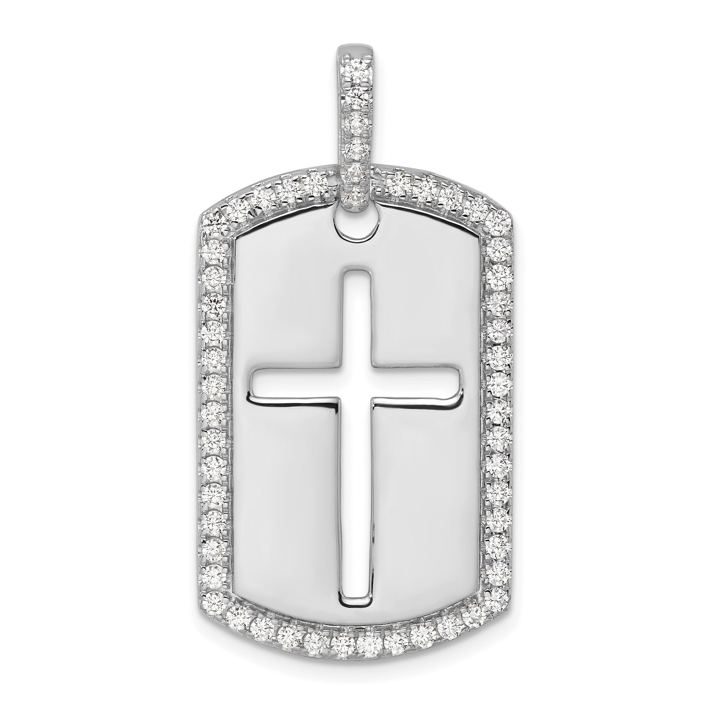14K Gold 3/4 carat Lab Grown Diamond Cross Dog Tag Pendant