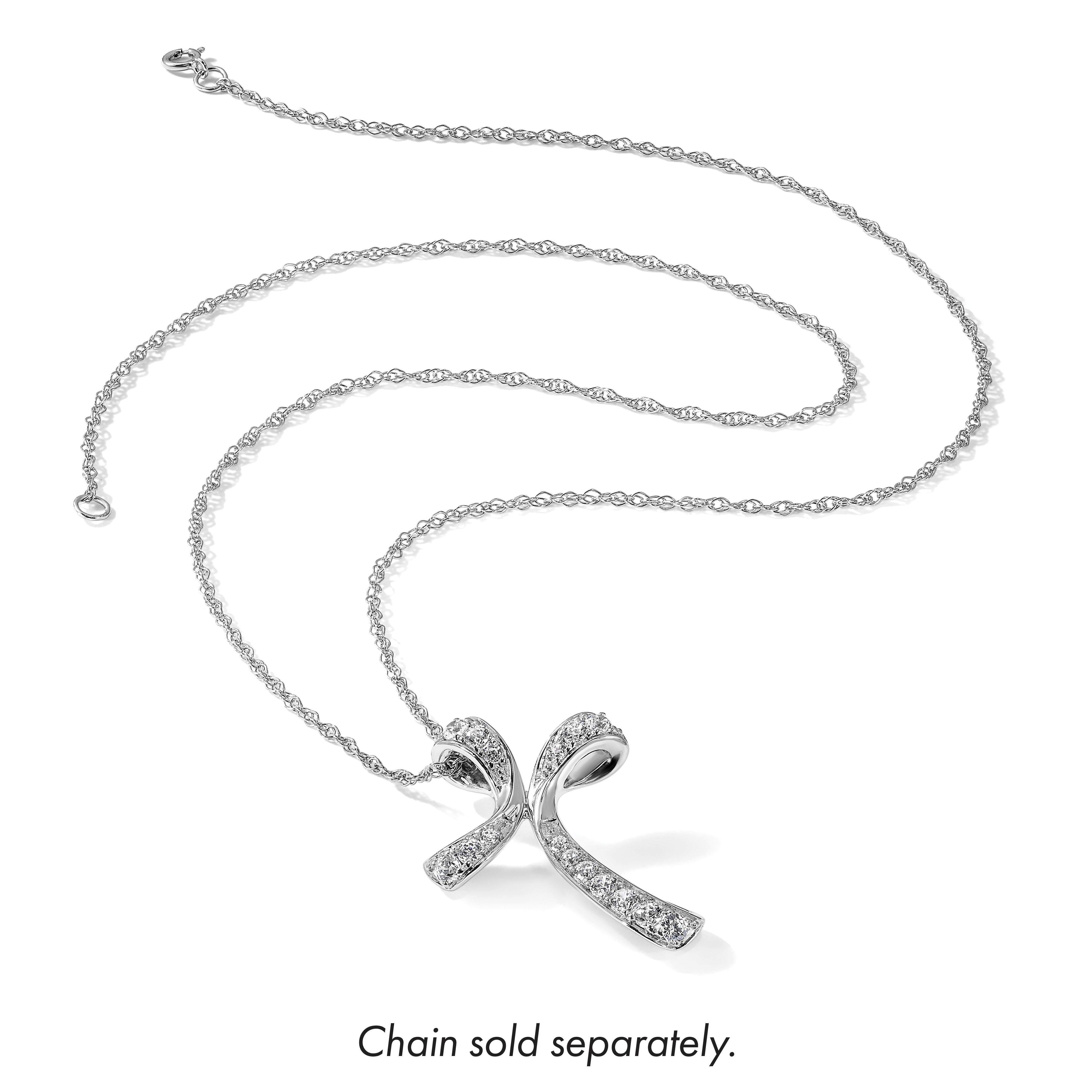 14k White Gold Lab Grown Diamond Cross Chain Slide Pendant