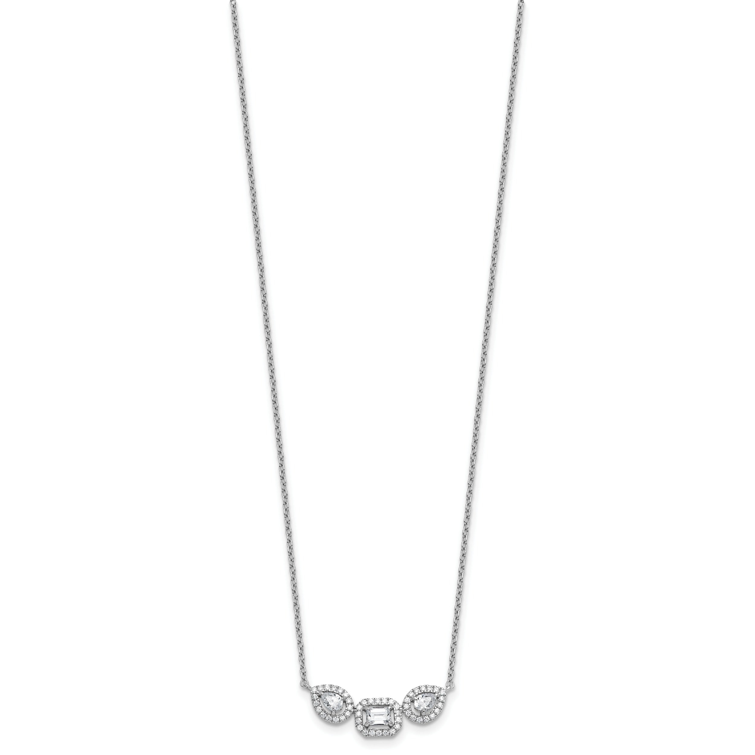 14k White Gold Lab Grown Diamond Three Stone Bar Necklace