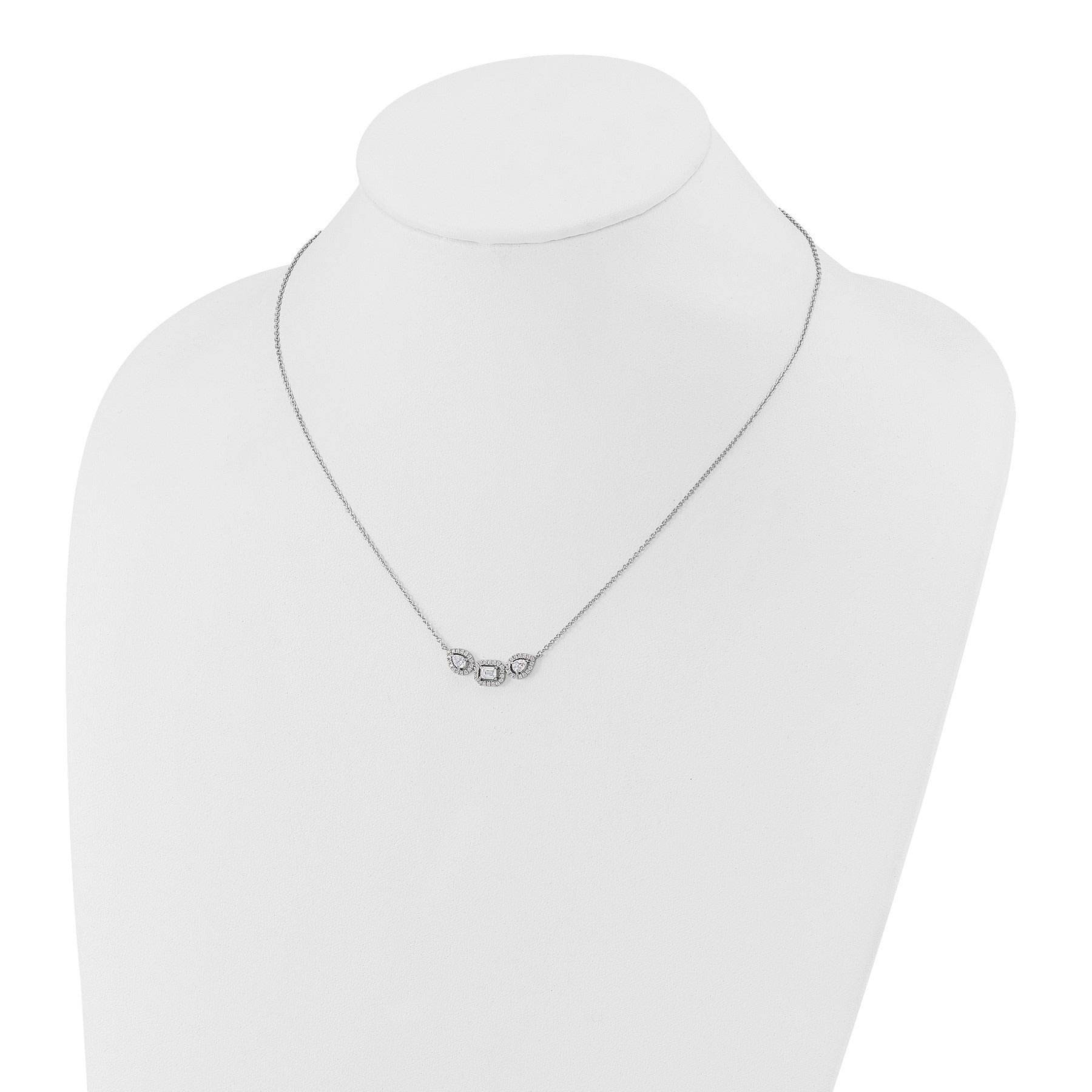 14k White Gold Lab Grown Diamond Three Stone Bar Necklace
