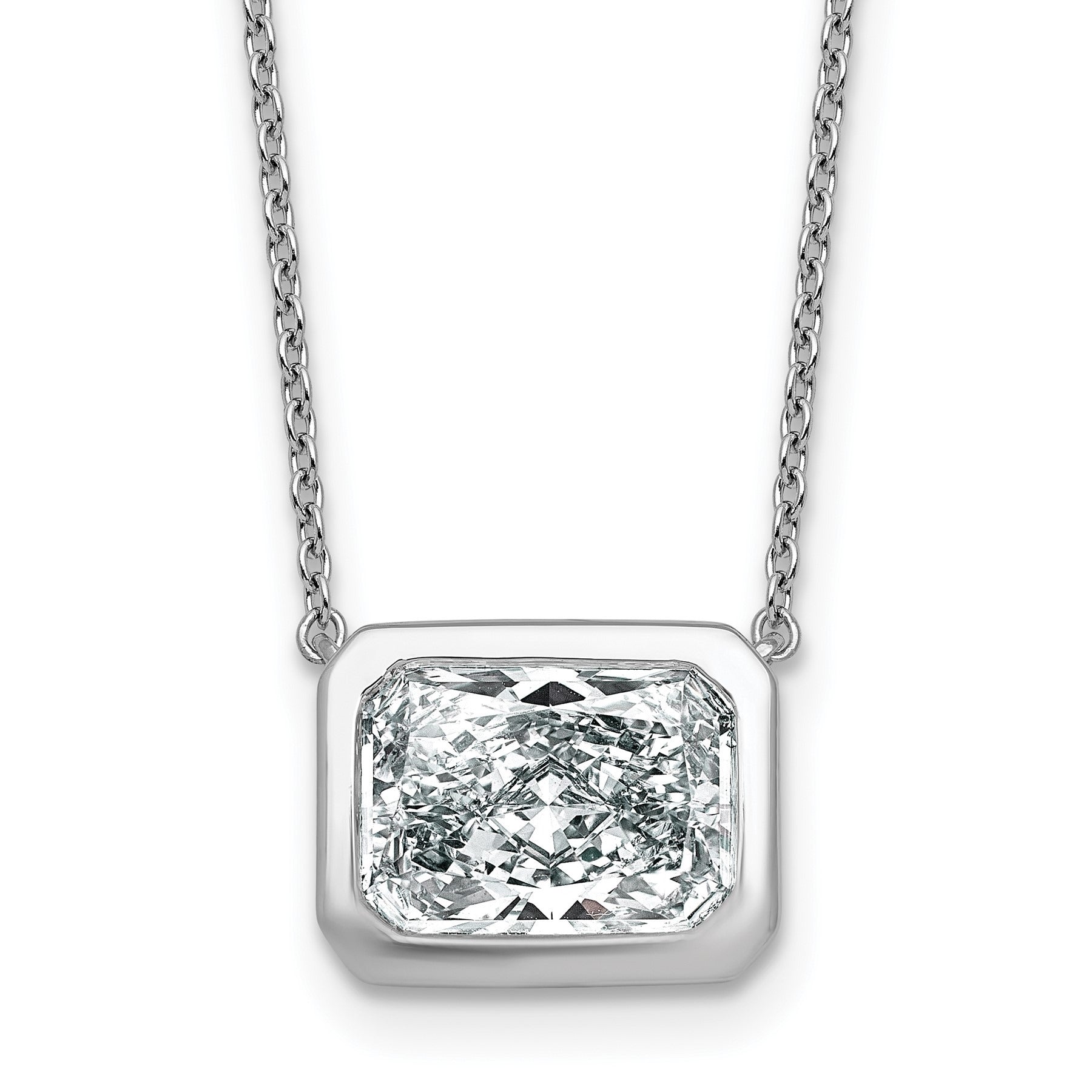 14k White Gold Lab Grown Diamond Bezel Set Solitaire Necklace