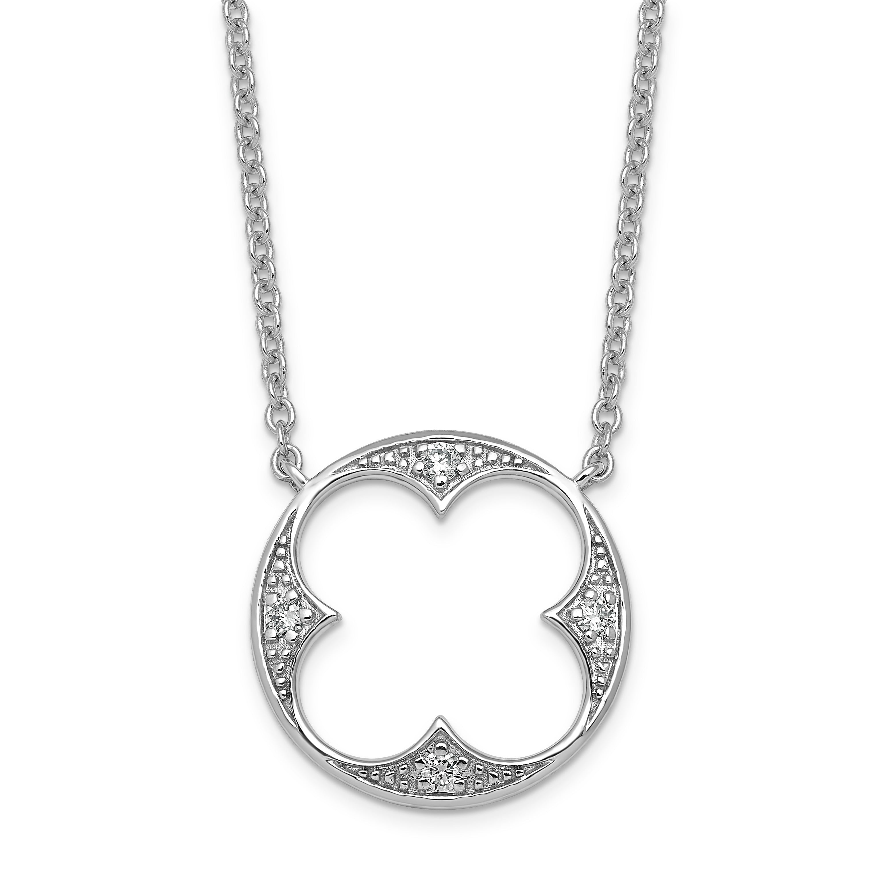 0.10 Ct Round White Lab Grown Diamond Prong 14K White Gold Open Circle Pendant Necklace
