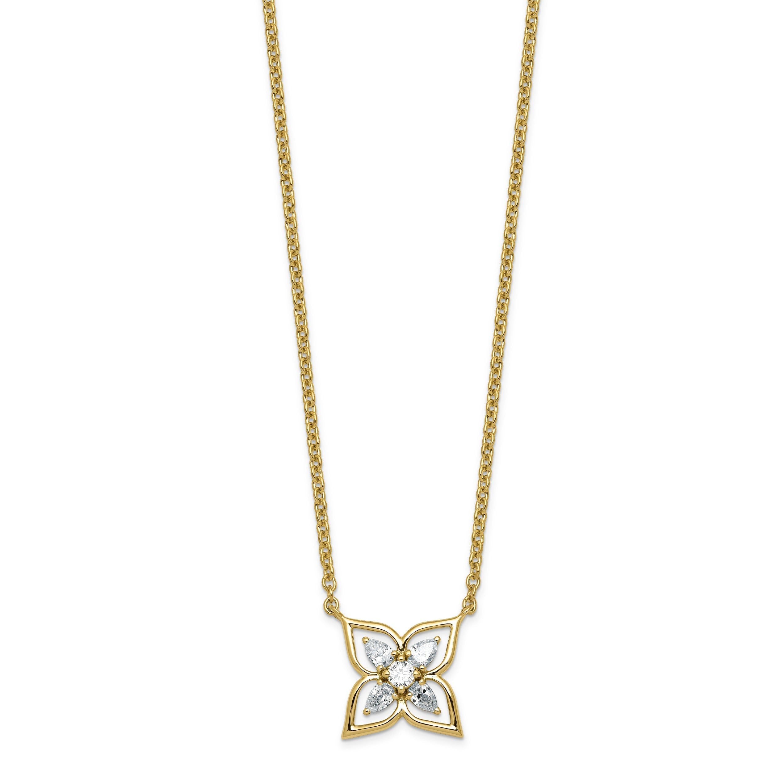 0.3 CT Marquise White Lab Diamond Prong 14k Gold 4 Petal Open Flower Pendant Necklace