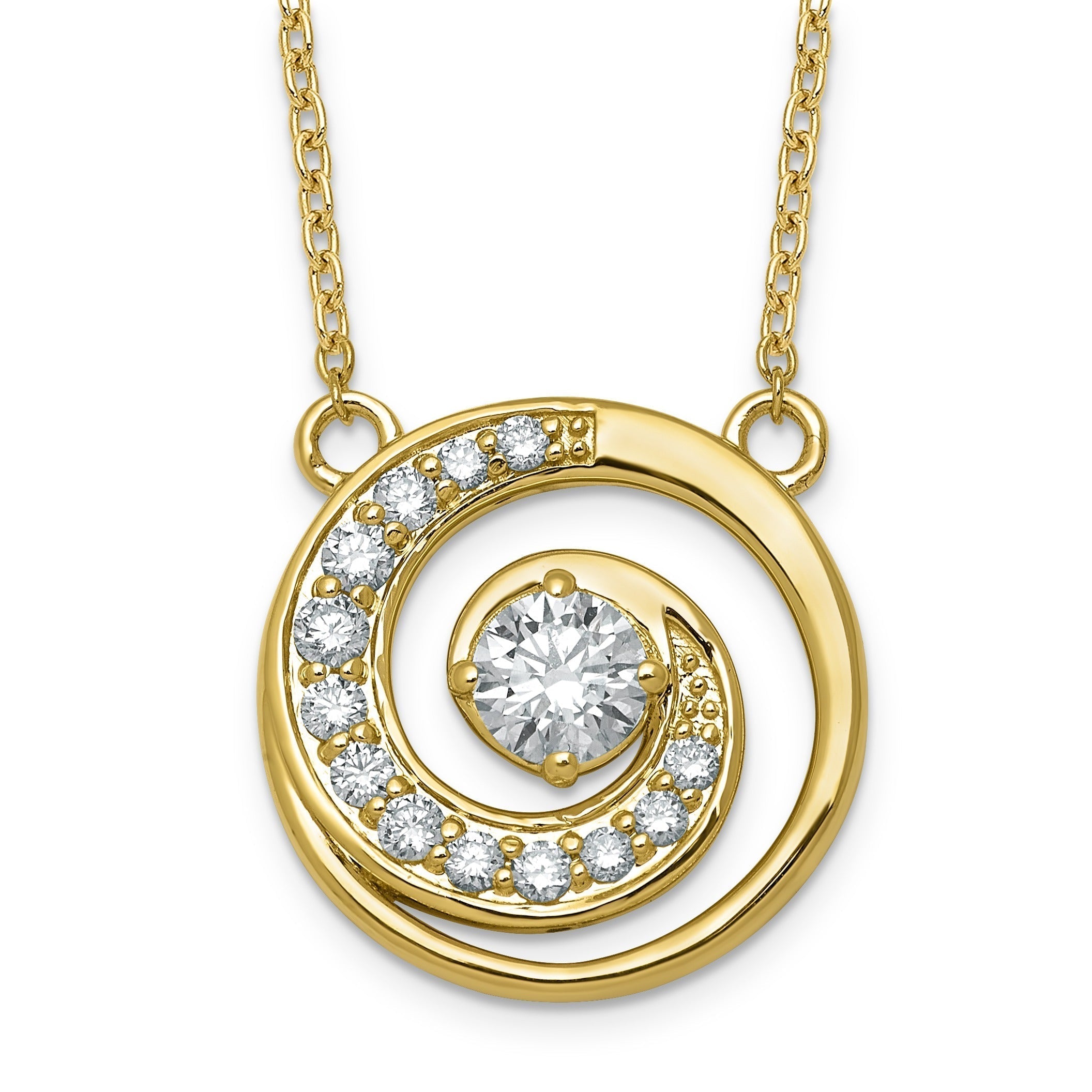 Round White Lab Diamond Prong 14k Gold Pendant Necklace