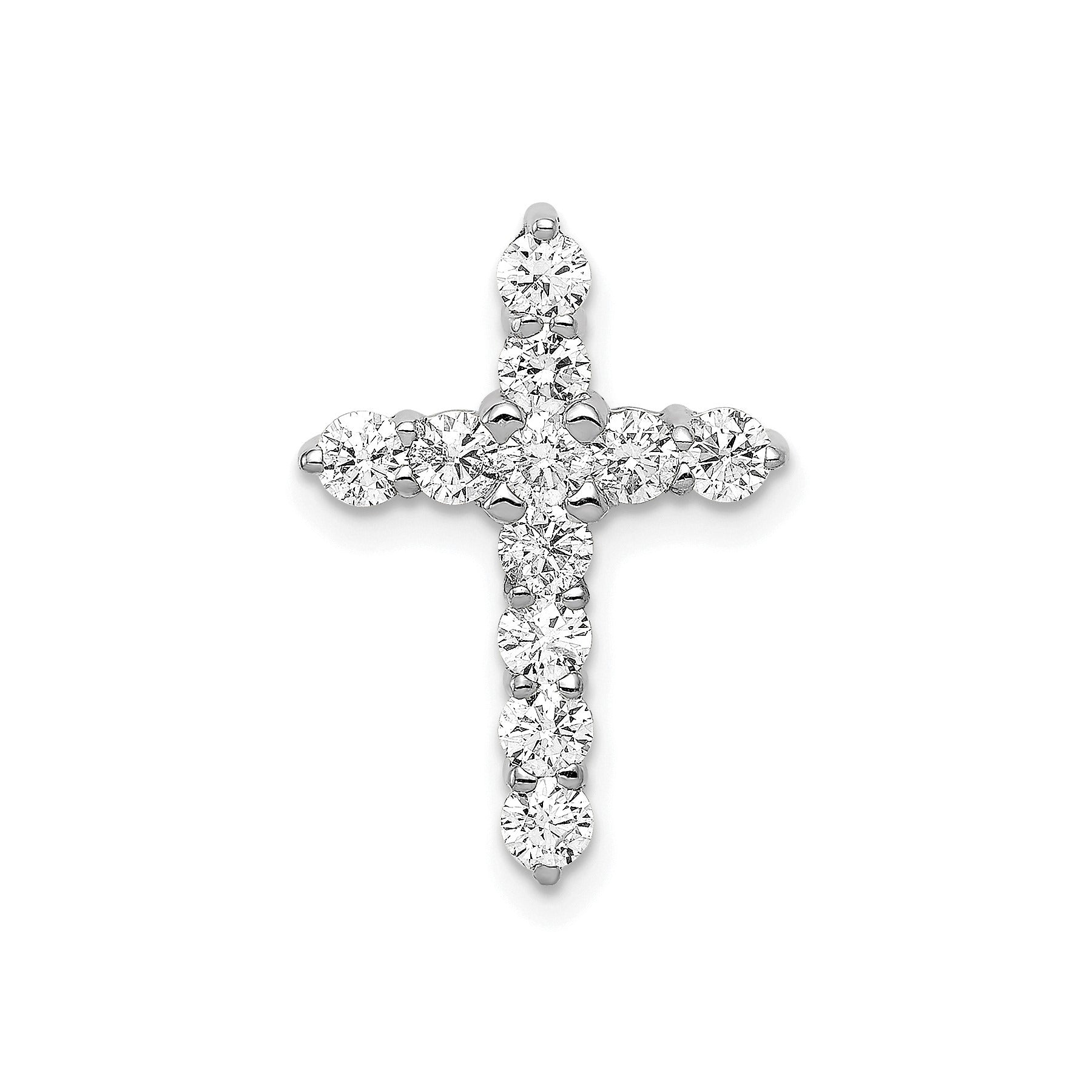 14k White Gold 3/4 carat Lab Grown Diamond Cross Chain Slide Pendant