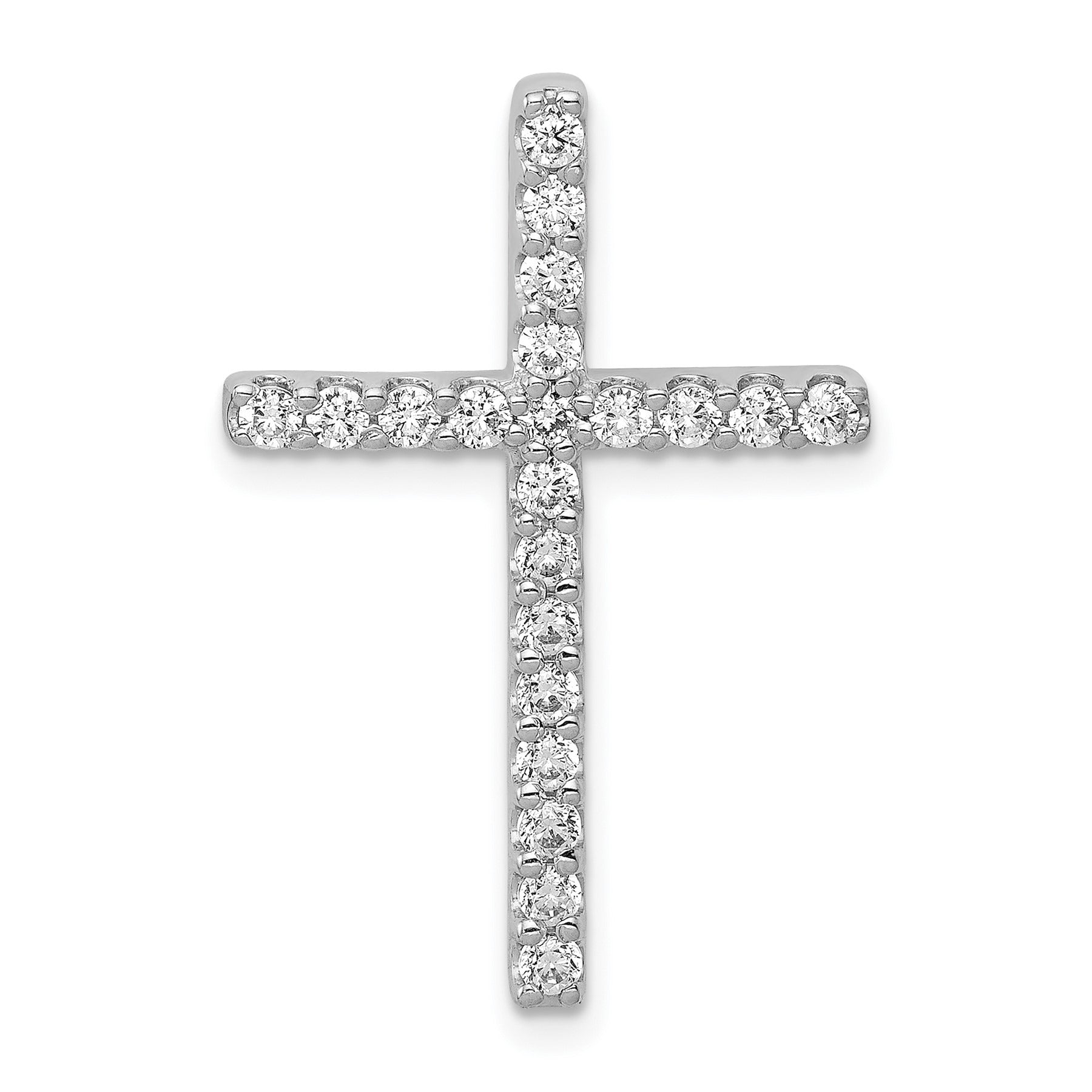 14k White Gold 1/2 carat Lab Grown Diamond Cross Chain Slide Pendant