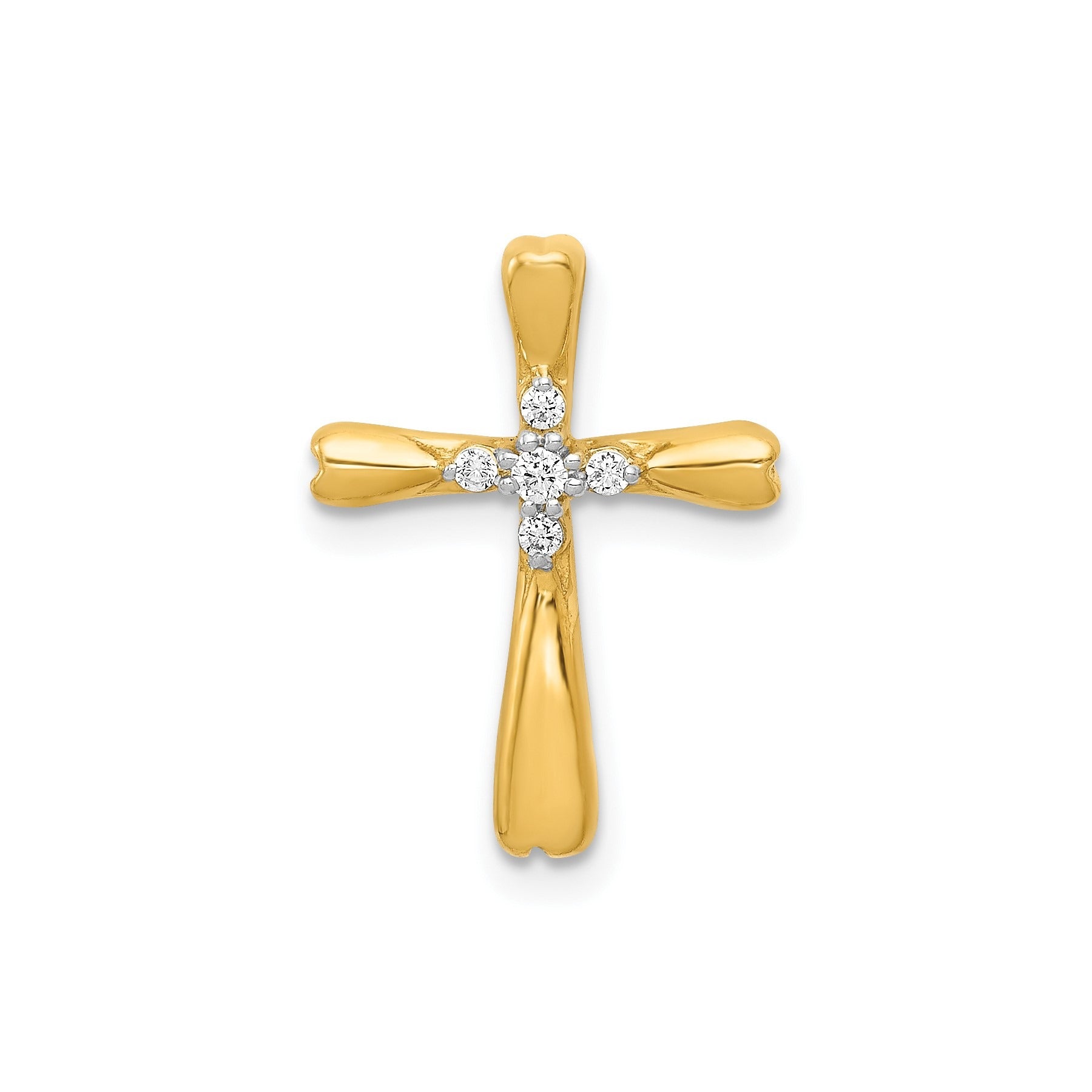 14k Gold 1/10 carat Lab Grown Diamond  Cross Chain Slide Pendant