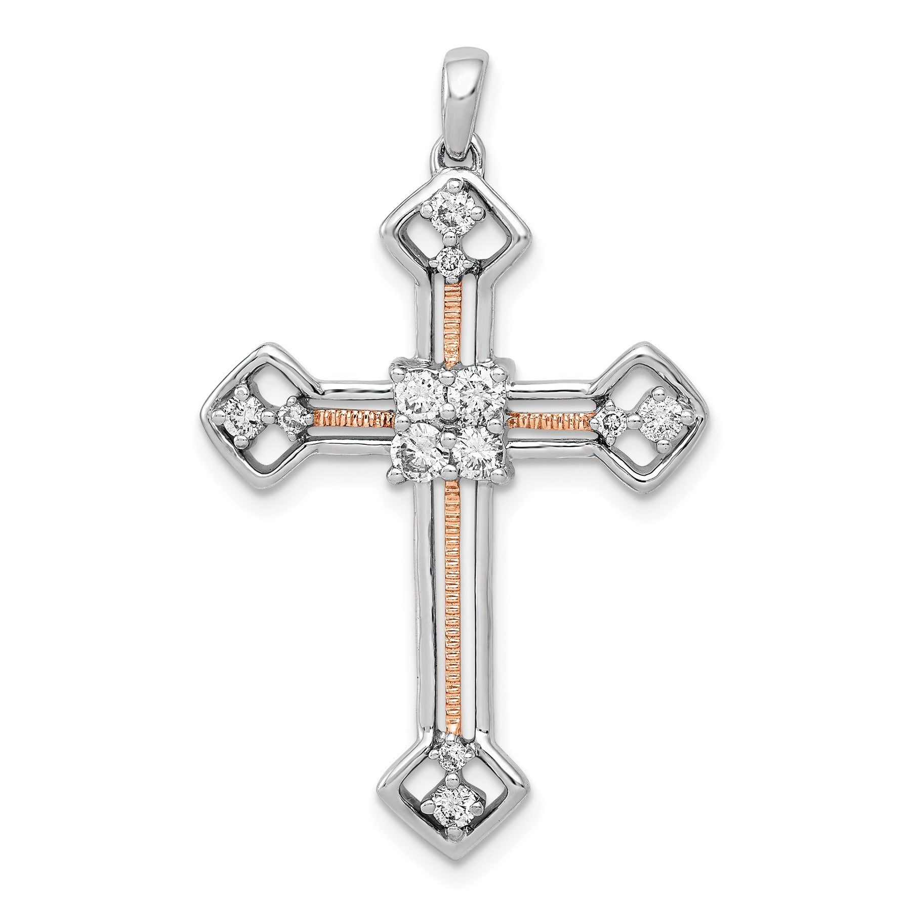 14k Two Tone Rose and White Gold 3/8 carat Lab Grown Diamond Cross Pendant