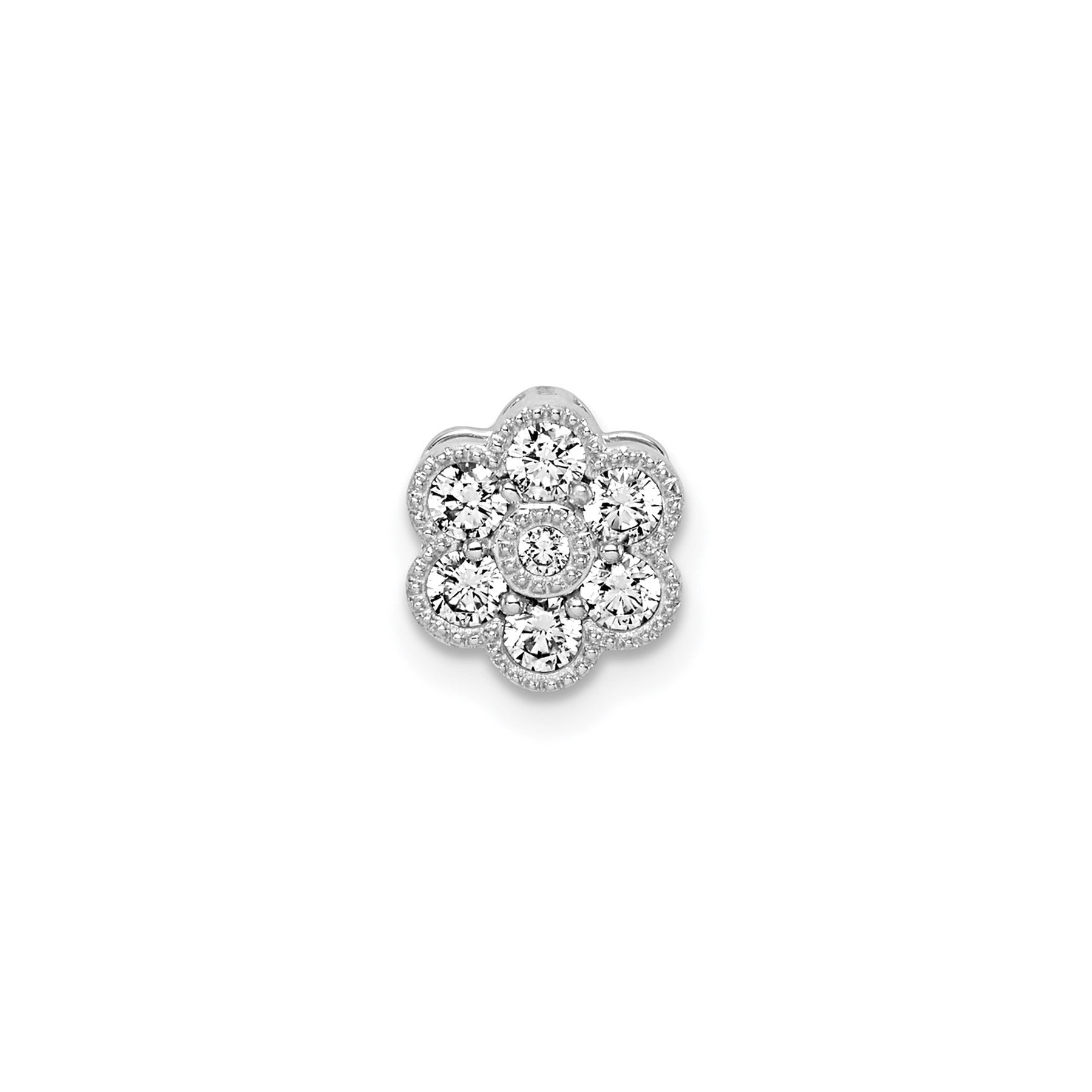 14k White Gold Lab Grown Diamond Floral Chain Slide Pendant