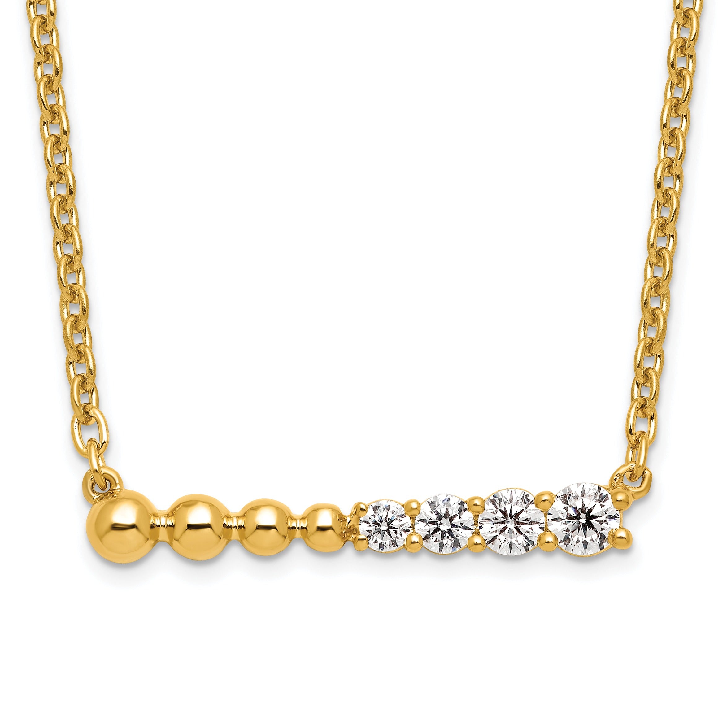 14k Lab Grown Diamond Beaded Bar Necklace