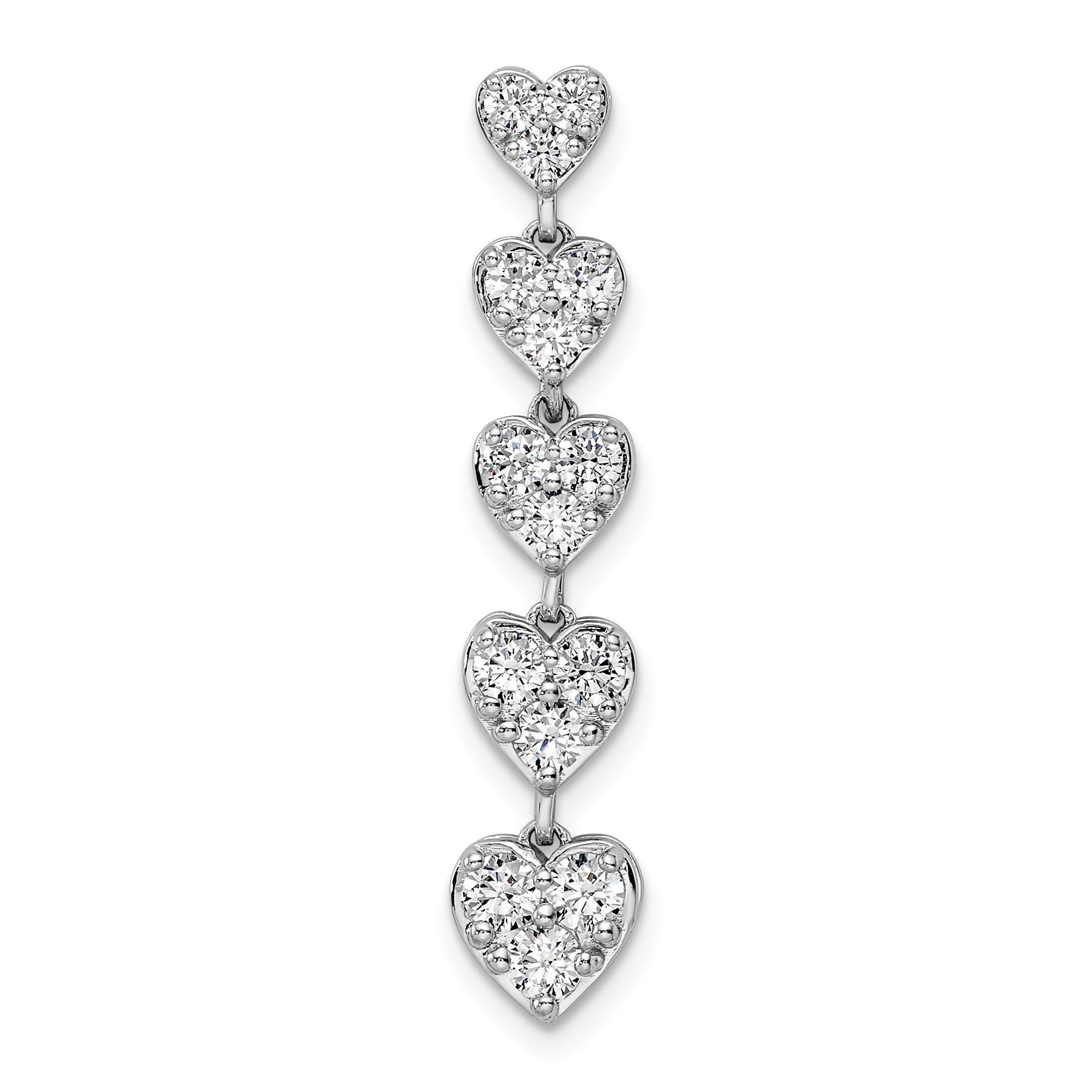 1 ct Lab Grown Diamond Five Heart Bar Pendant 14k Gold